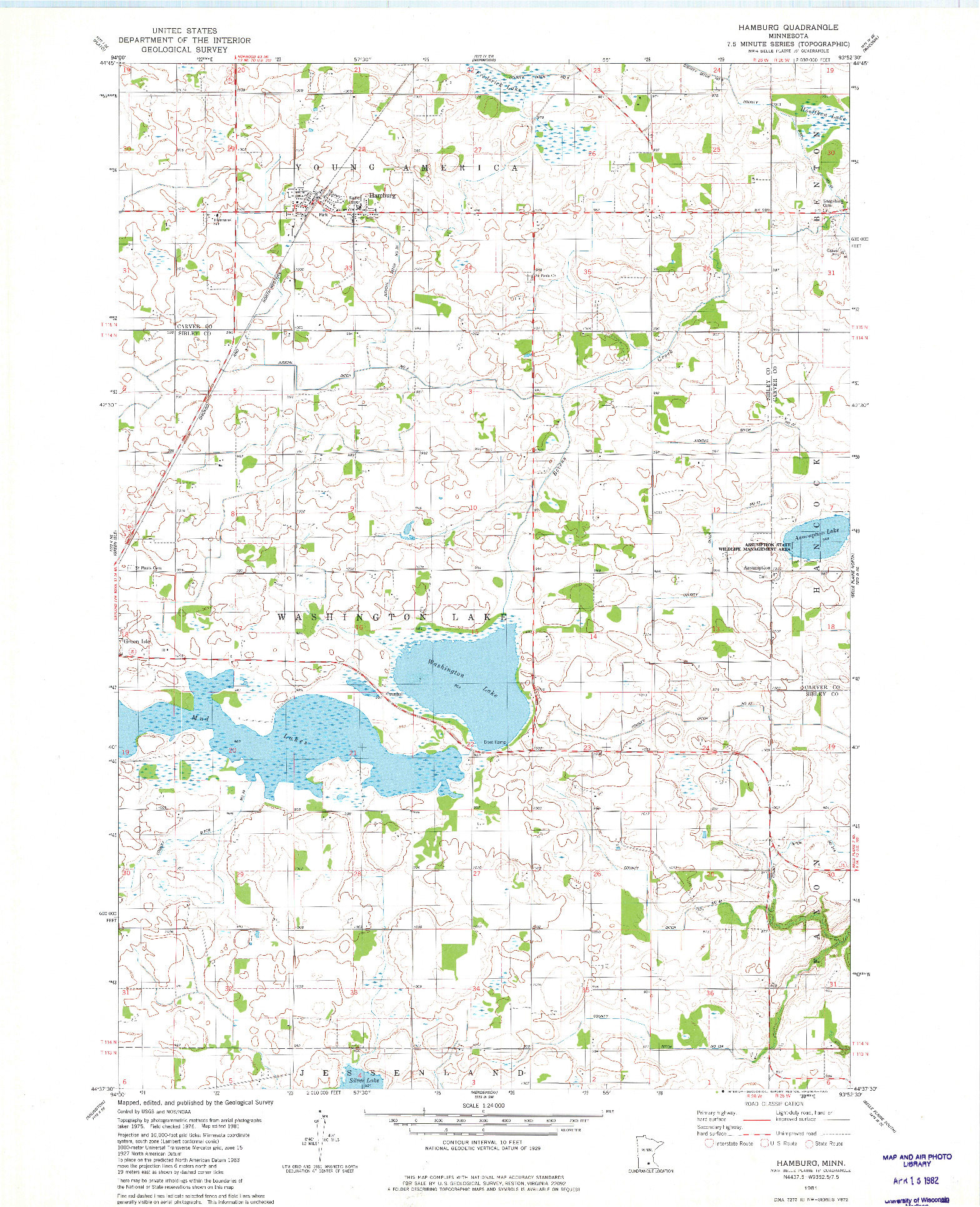 USGS 1:24000-SCALE QUADRANGLE FOR HAMBURG, MN 1981