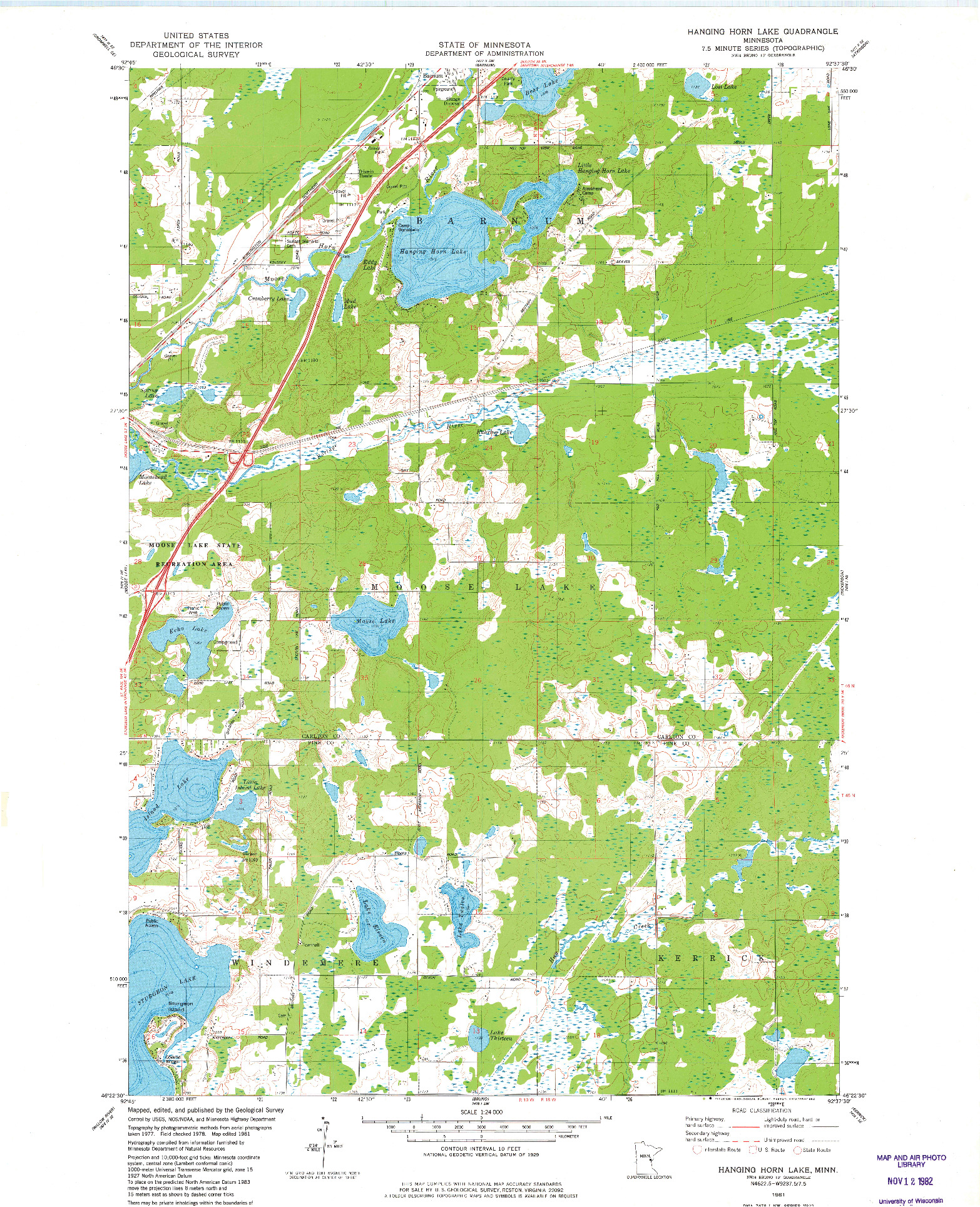 USGS 1:24000-SCALE QUADRANGLE FOR HANGING HORN LAKE, MN 1981