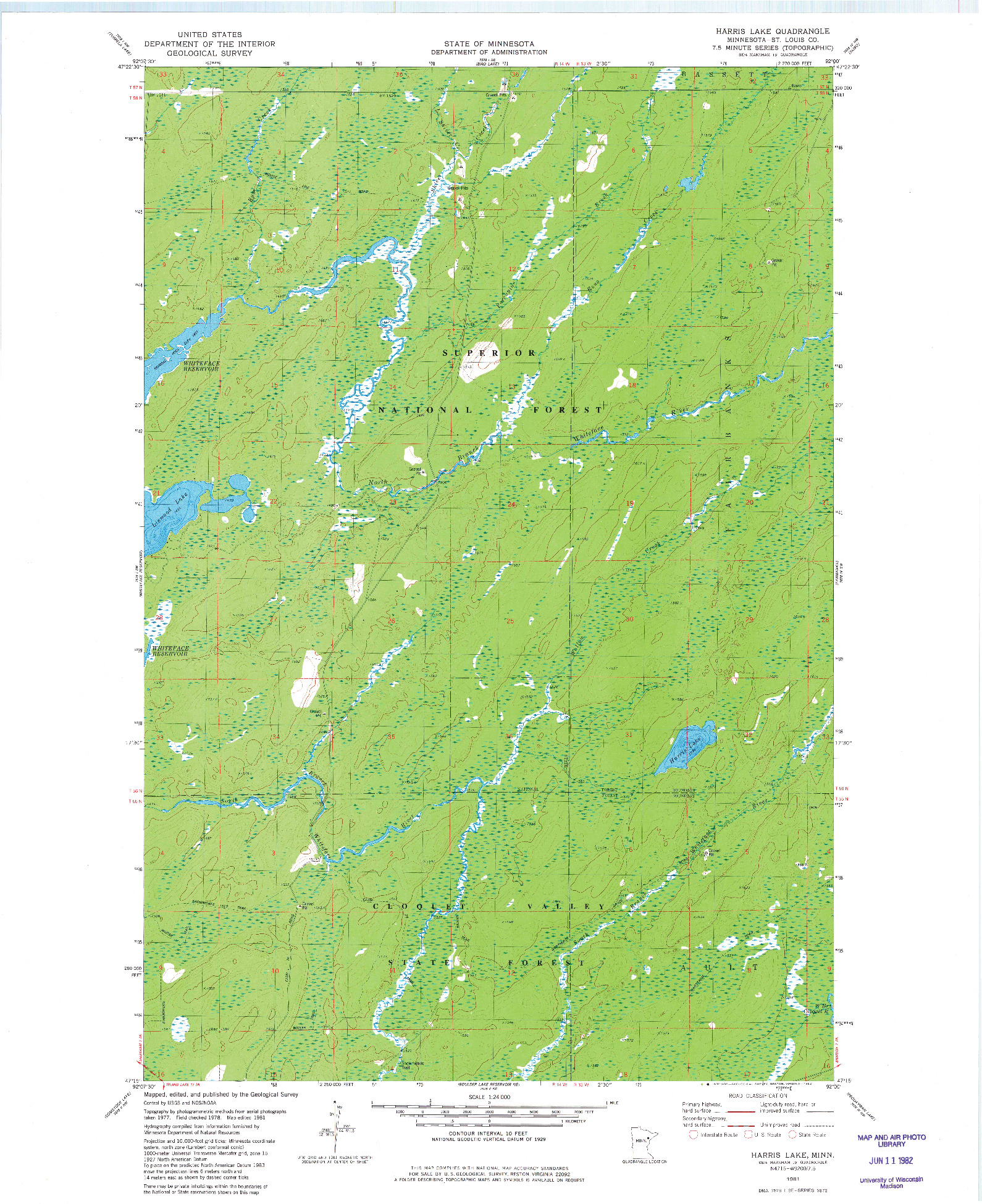 USGS 1:24000-SCALE QUADRANGLE FOR HARRIS LAKE, MN 1981