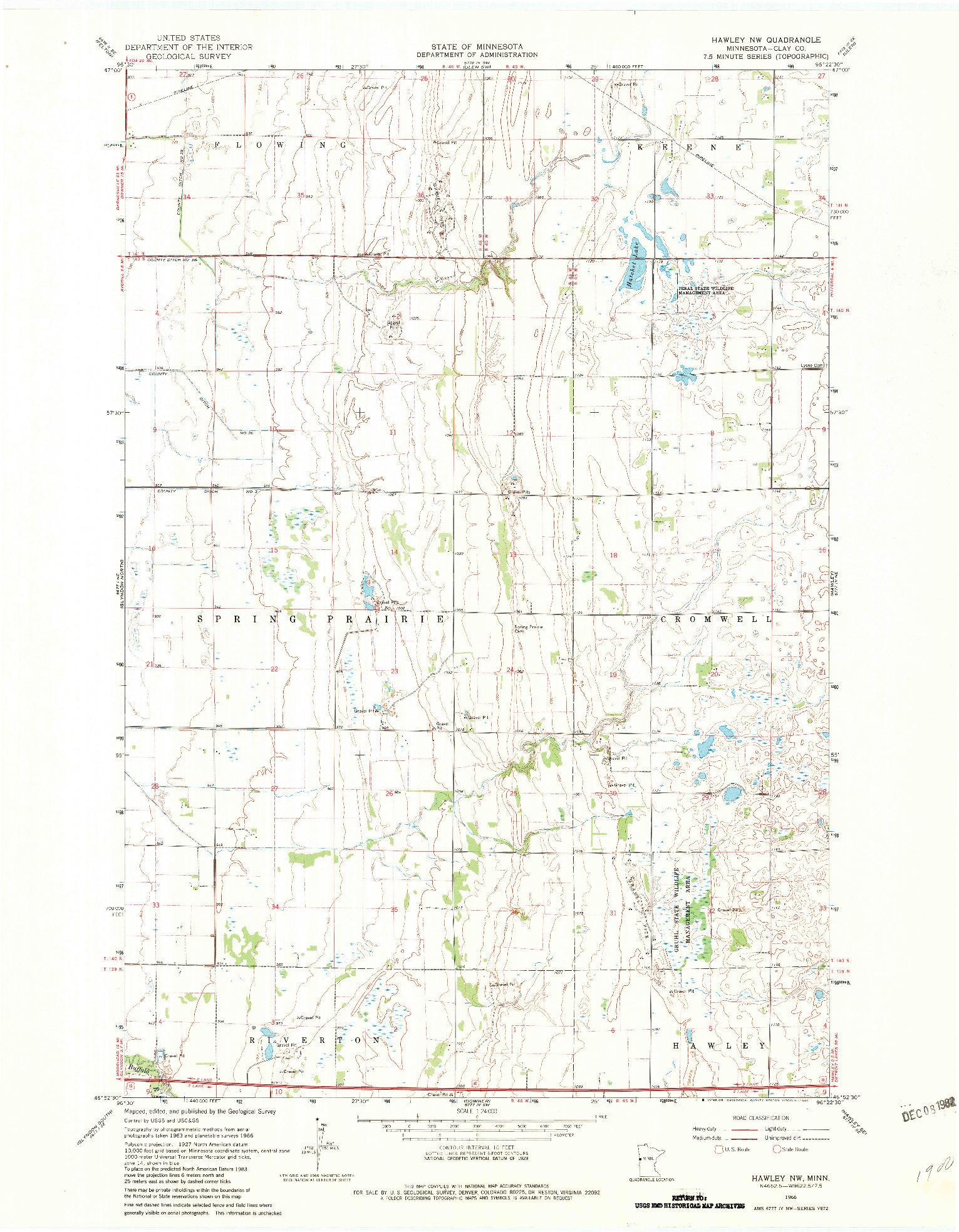 USGS 1:24000-SCALE QUADRANGLE FOR HAWLEY NW, MN 1966