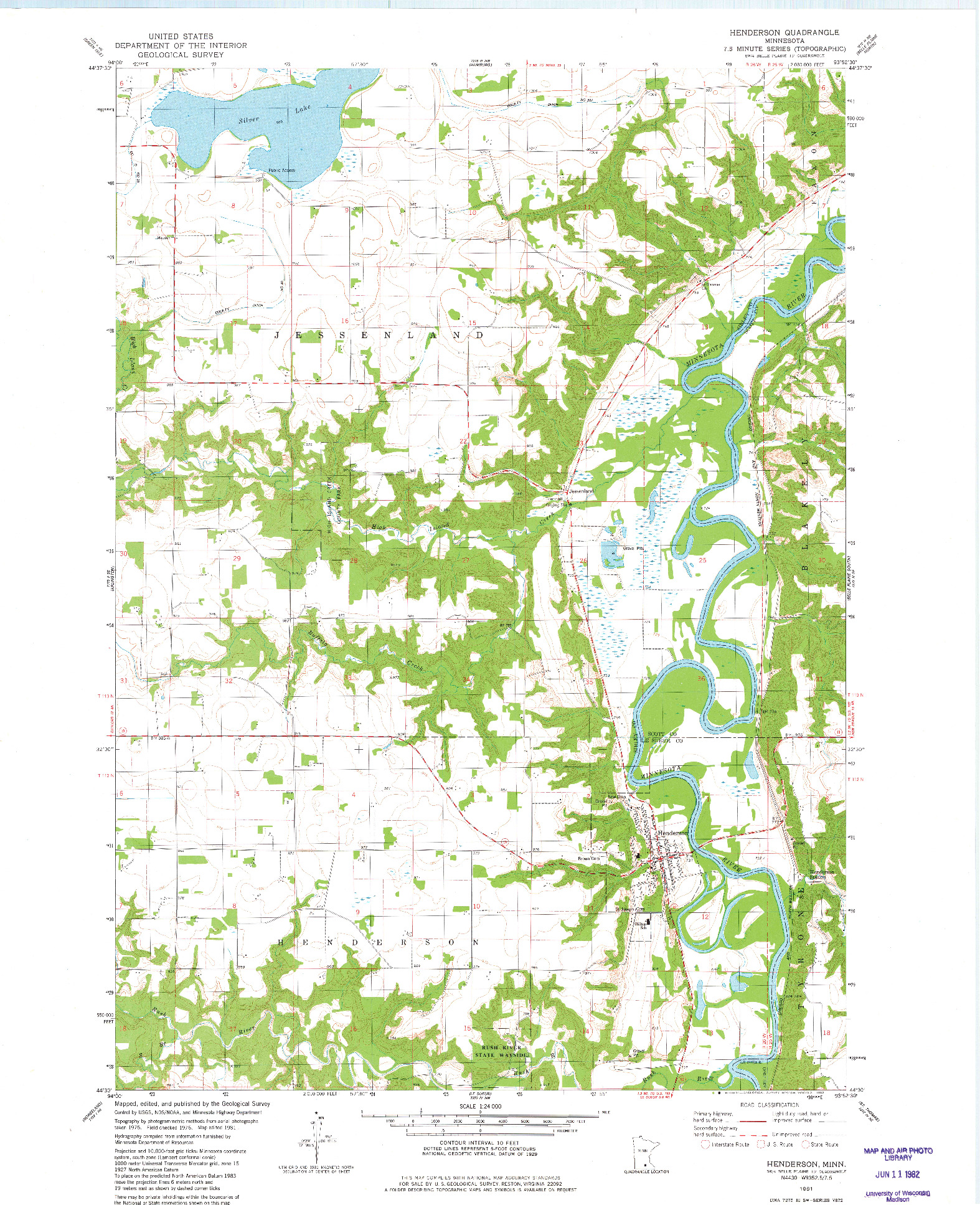 USGS 1:24000-SCALE QUADRANGLE FOR HENDERSON, MN 1981