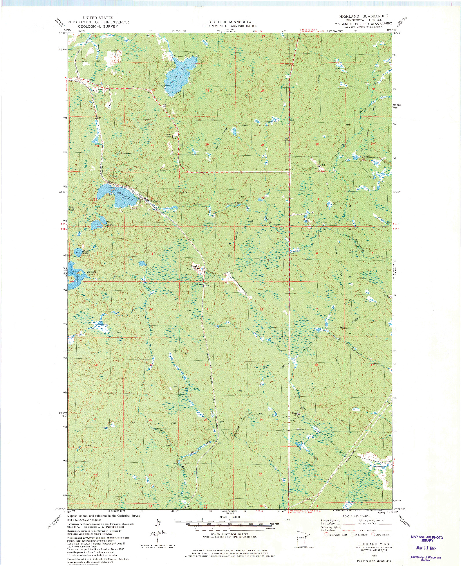 USGS 1:24000-SCALE QUADRANGLE FOR HIGHLAND, MN 1981