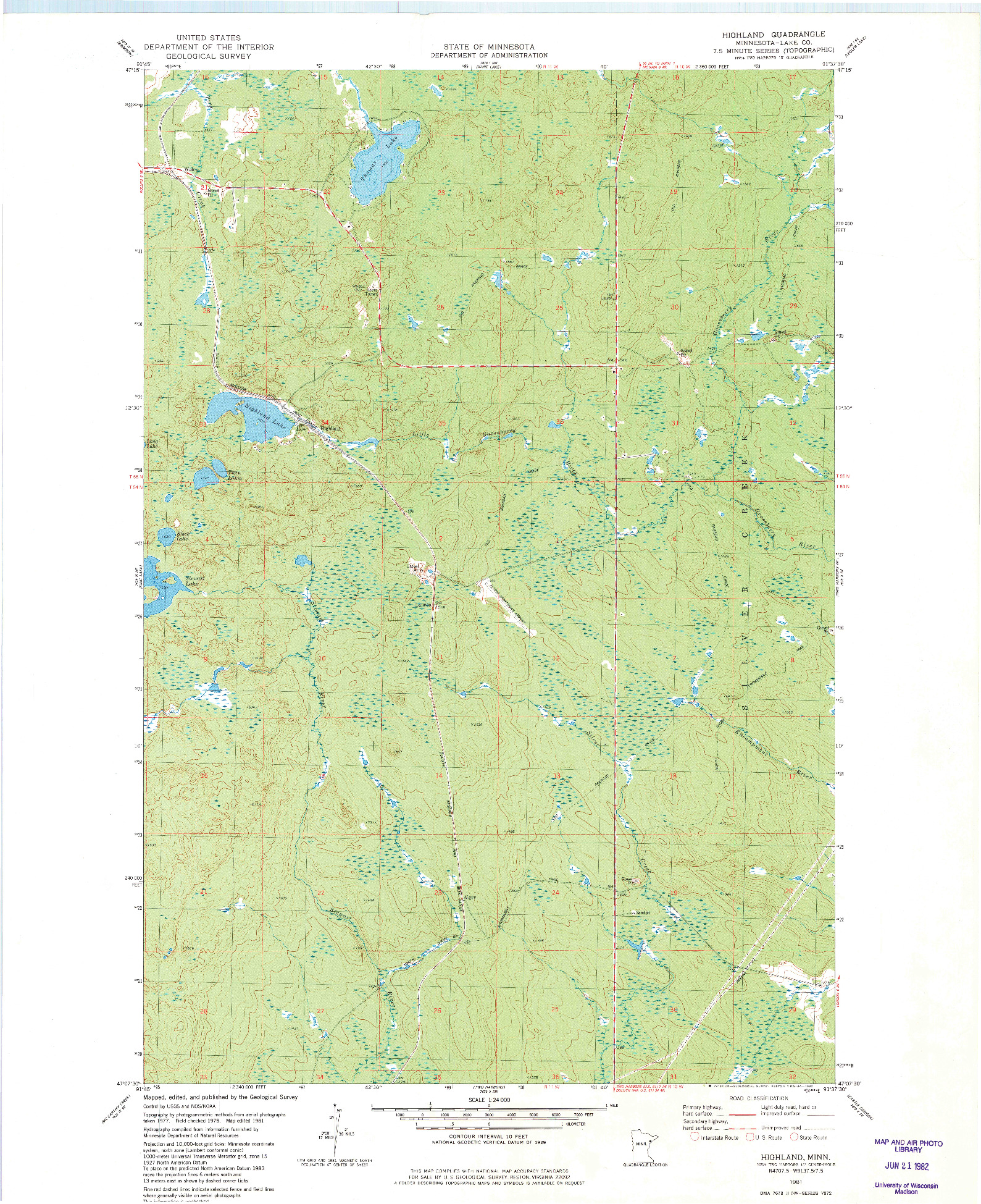 USGS 1:24000-SCALE QUADRANGLE FOR HIGHLAND, MN 1981