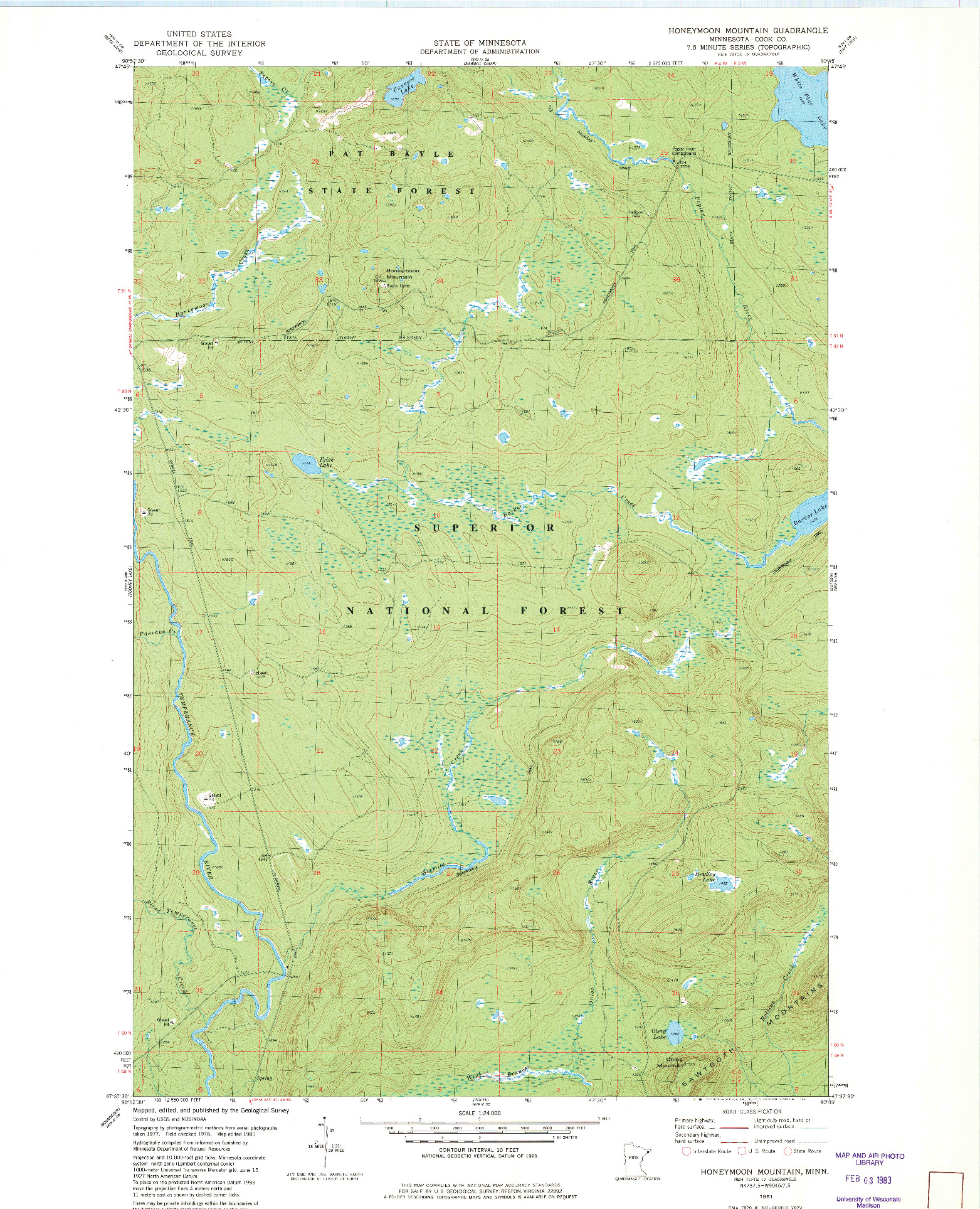 USGS 1:24000-SCALE QUADRANGLE FOR HONEYMOON MOUNTAIN, MN 1981