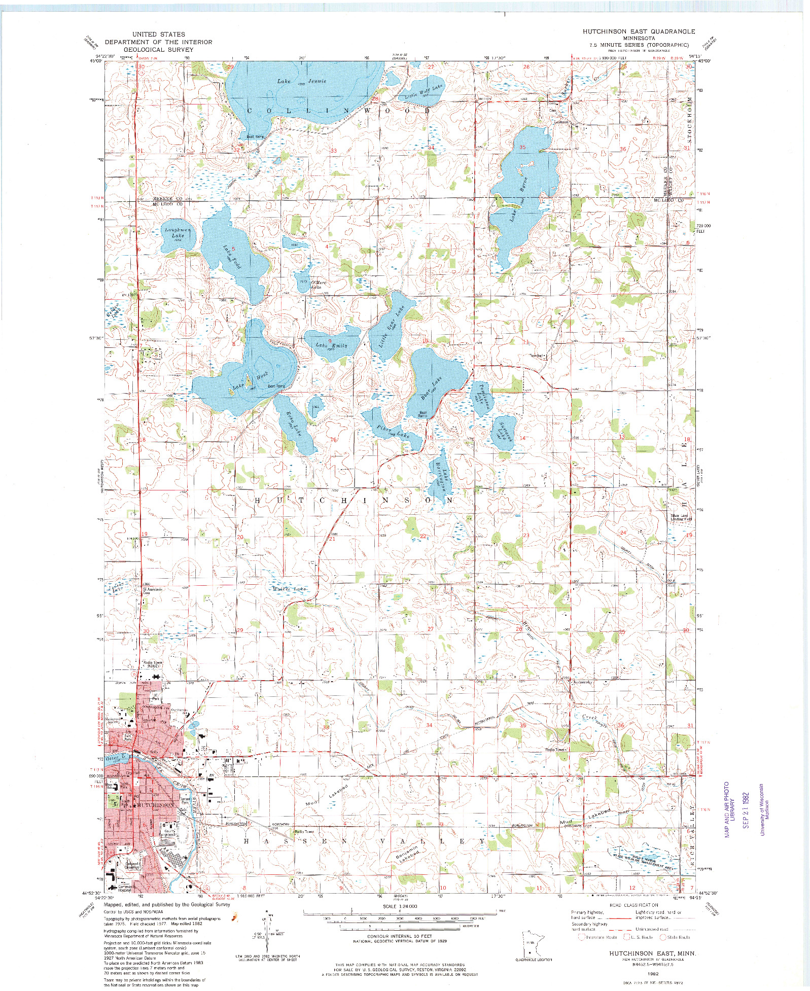 USGS 1:24000-SCALE QUADRANGLE FOR HUTCHINSON EAST, MN 1982