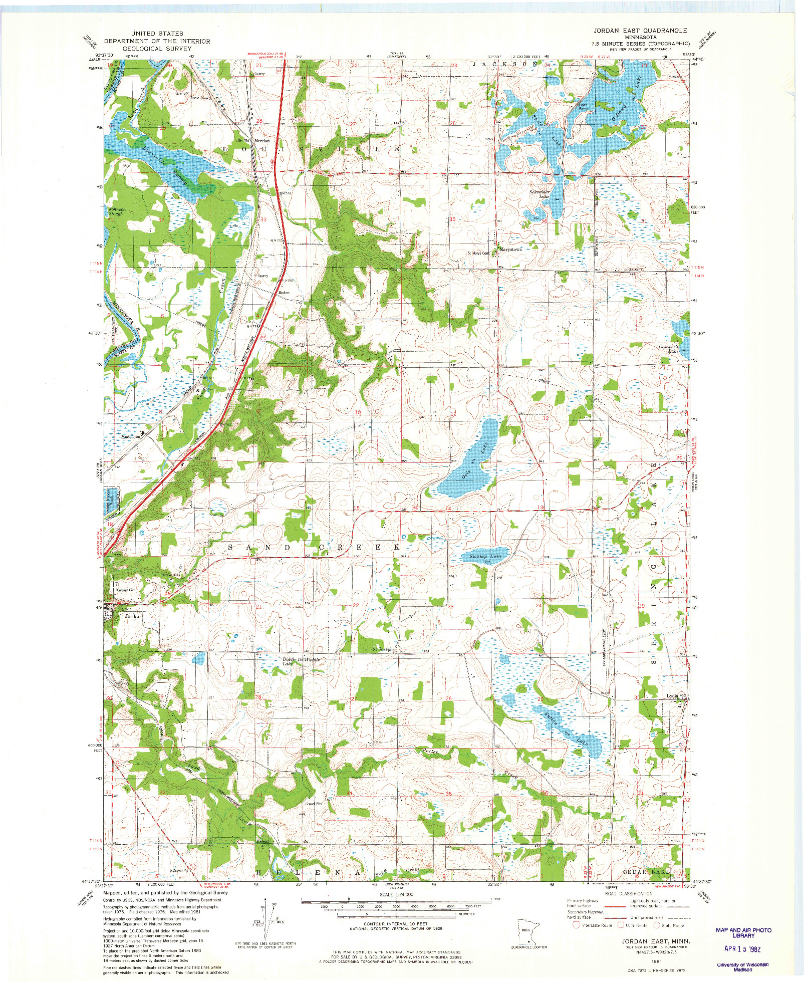 USGS 1:24000-SCALE QUADRANGLE FOR JORDAN EAST, MN 1981