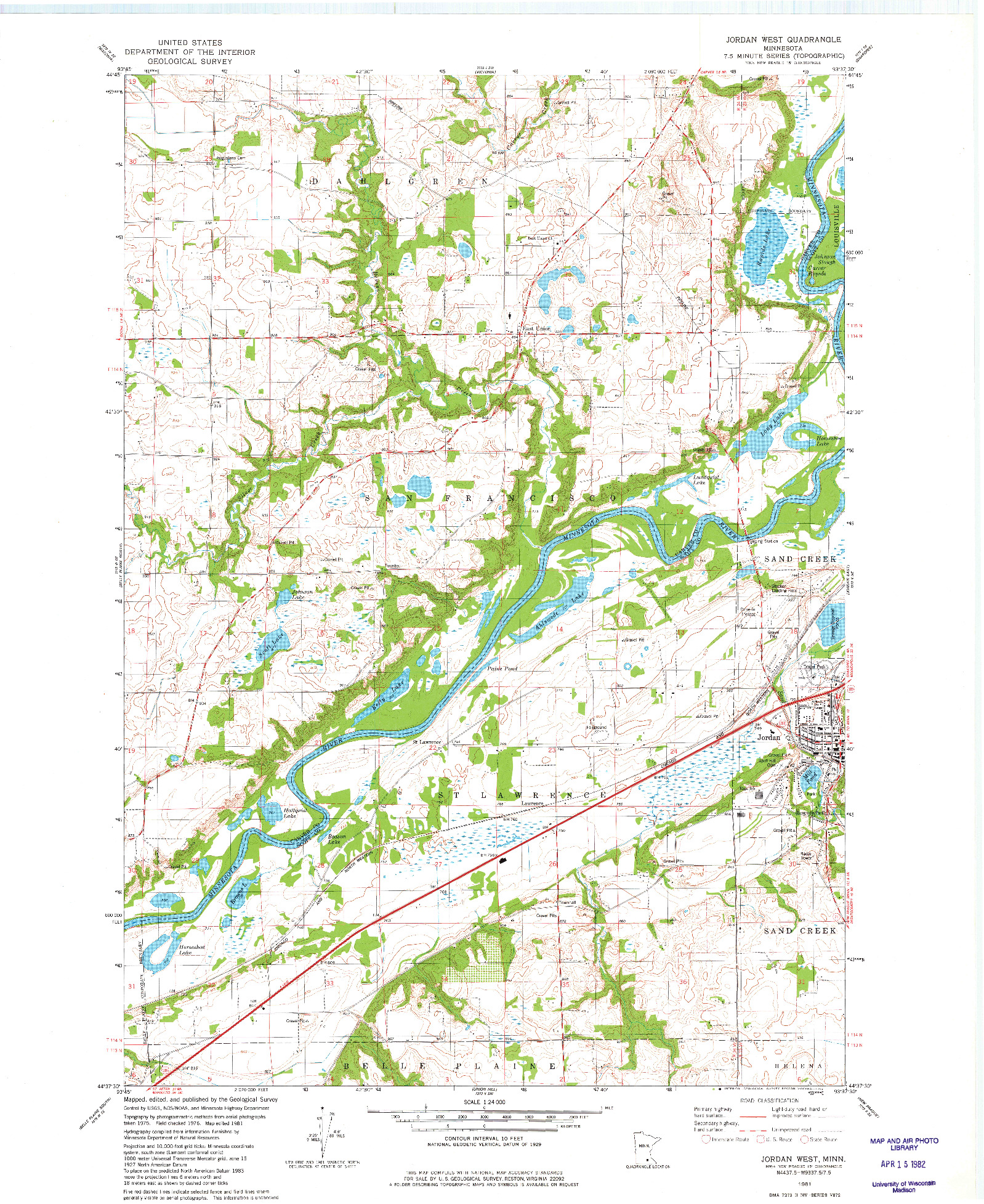 USGS 1:24000-SCALE QUADRANGLE FOR JORDAN WEST, MN 1981