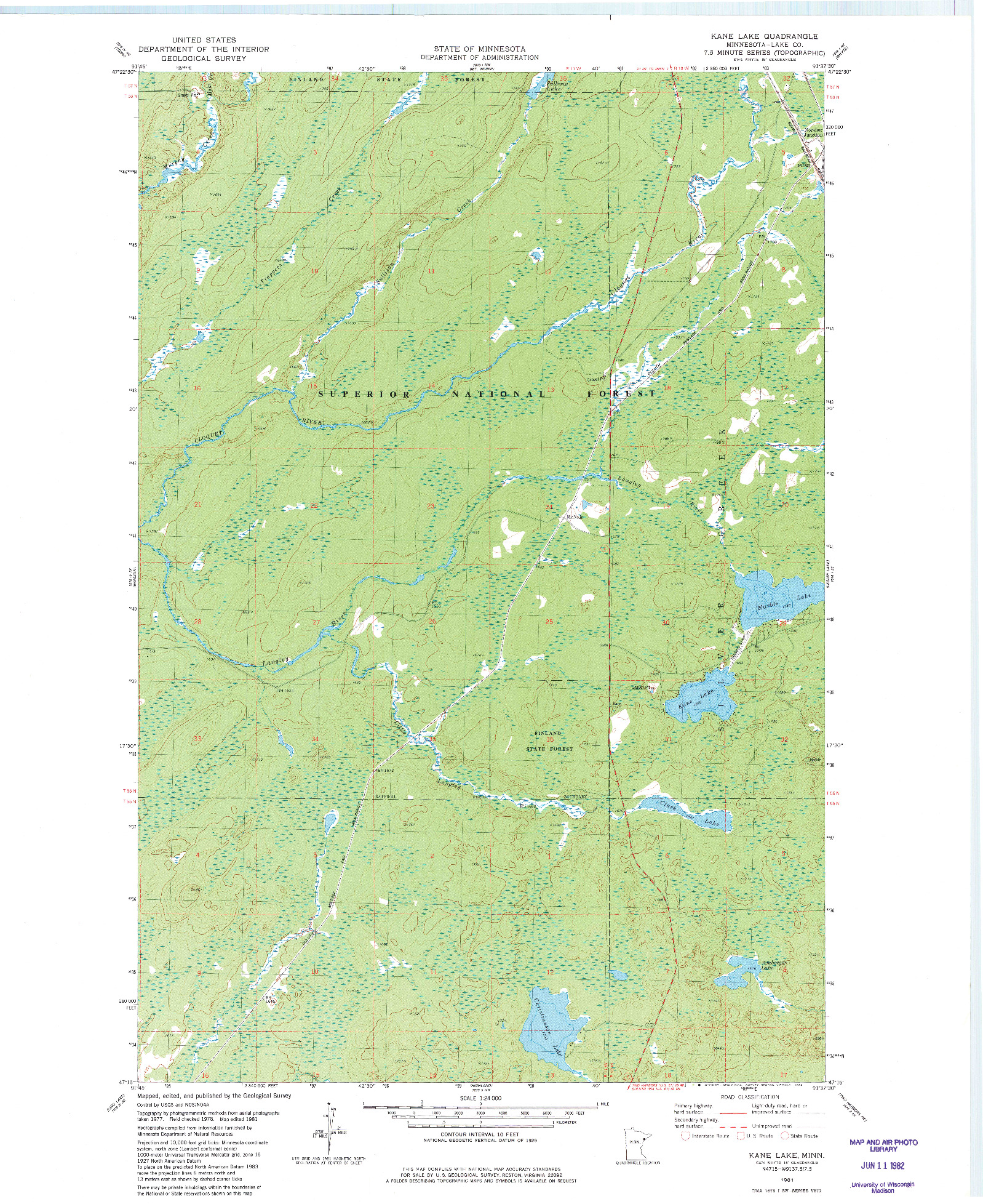 USGS 1:24000-SCALE QUADRANGLE FOR KANE LAKE, MN 1981