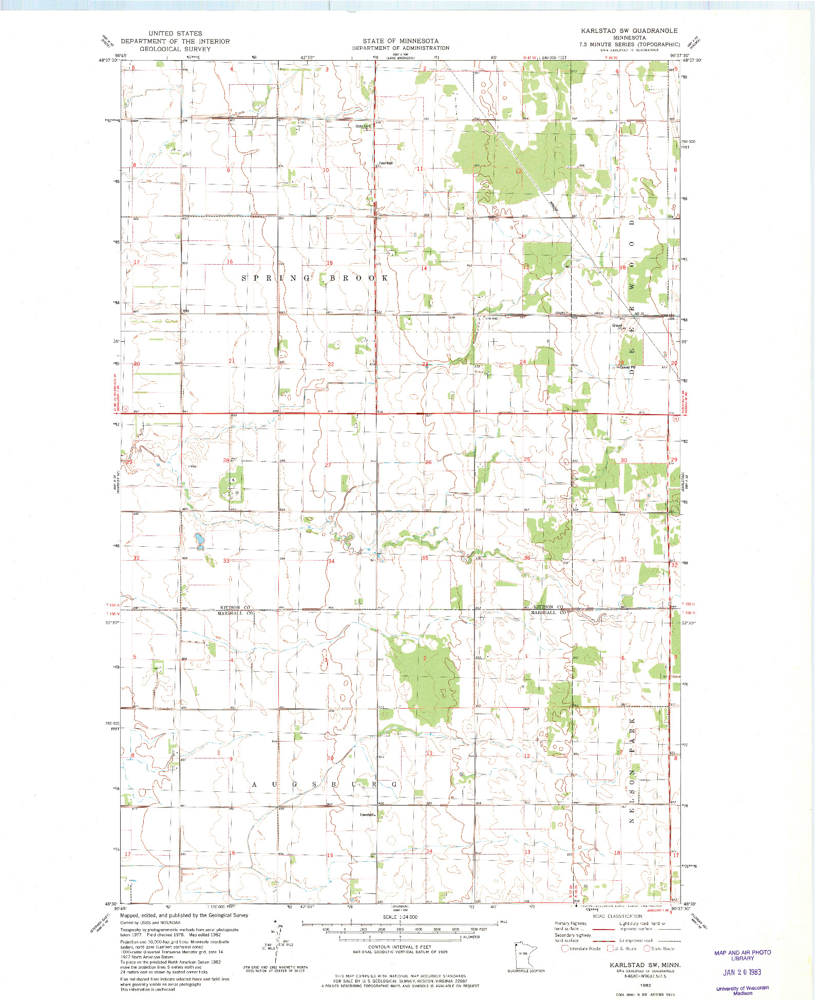 USGS 1:24000-SCALE QUADRANGLE FOR KARLSTAD SW, MN 1982