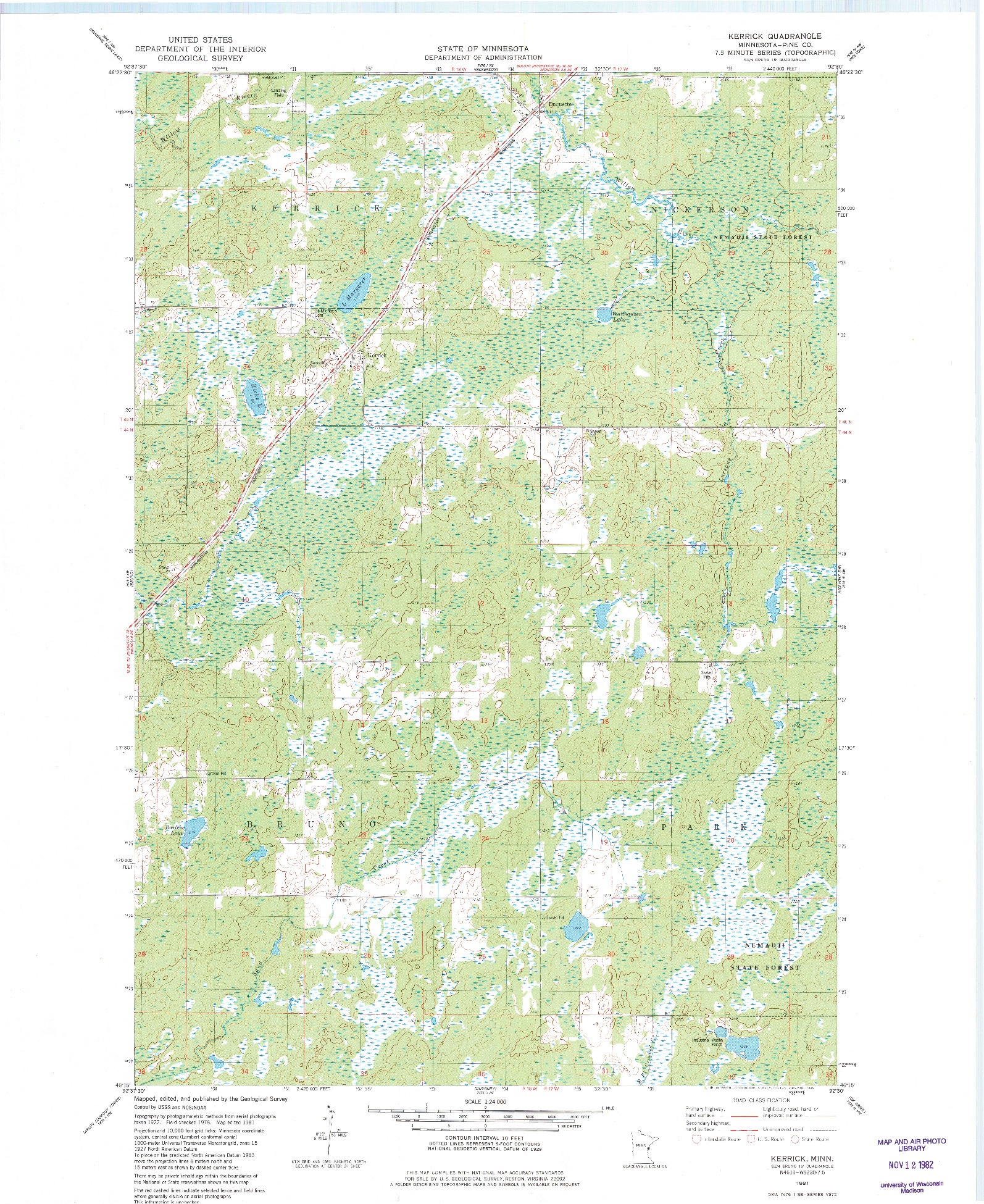 USGS 1:24000-SCALE QUADRANGLE FOR KERRICK, MN 1981