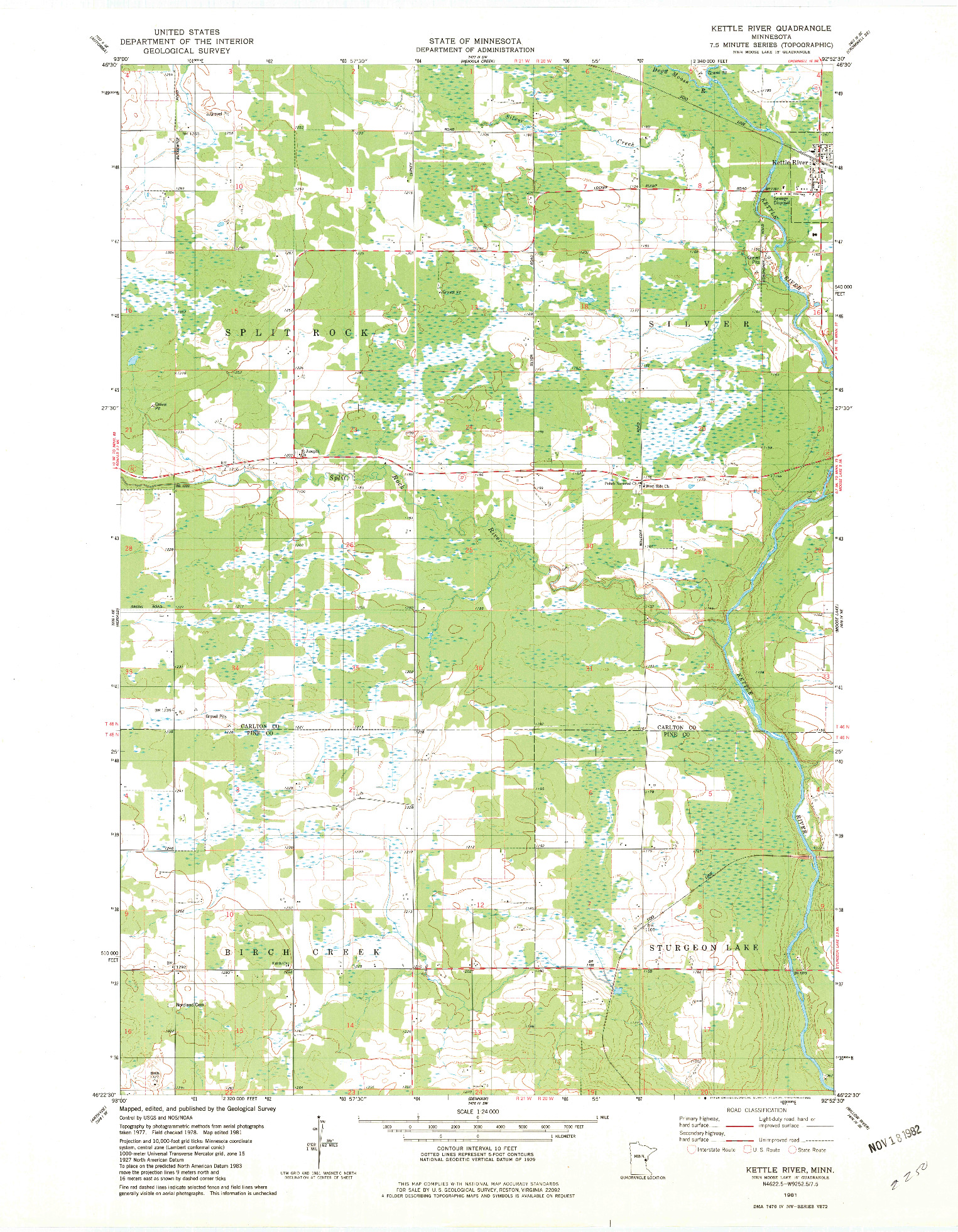 USGS 1:24000-SCALE QUADRANGLE FOR KETTLE RIVER, MN 1981