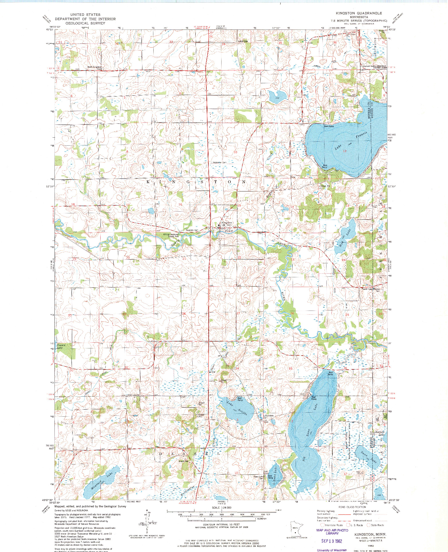 USGS 1:24000-SCALE QUADRANGLE FOR KINGSTON, MN 1982