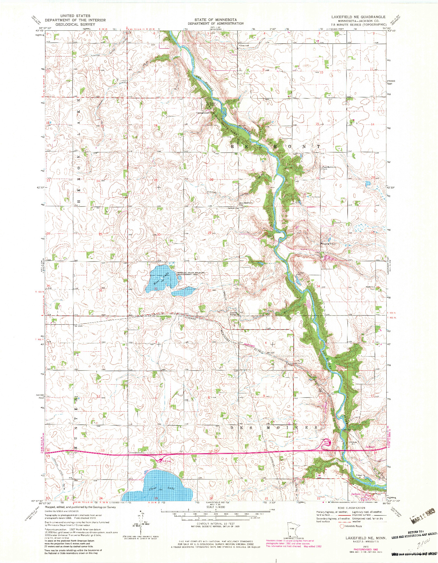 USGS 1:24000-SCALE QUADRANGLE FOR LAKEFIELD NE, MN 1970