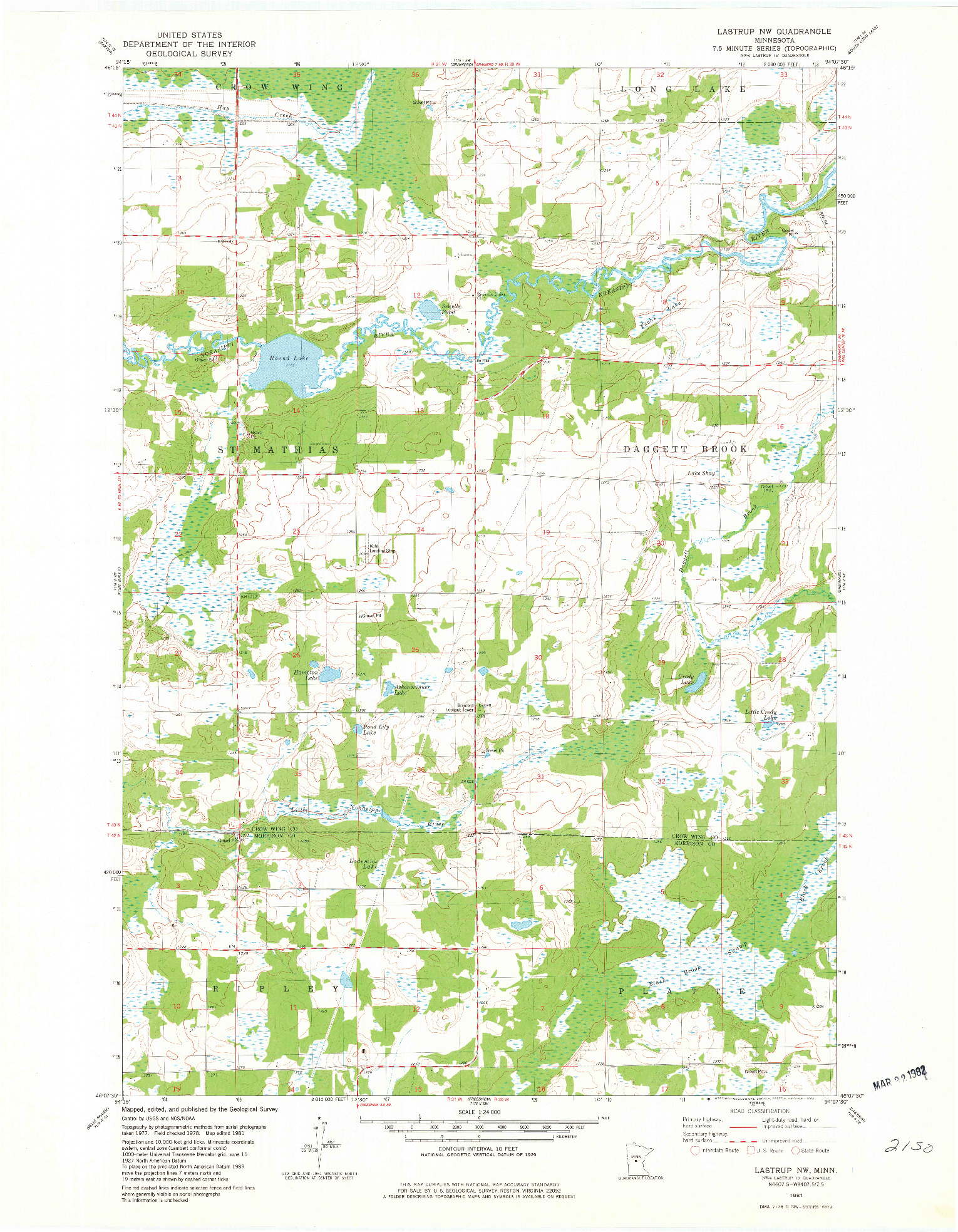 USGS 1:24000-SCALE QUADRANGLE FOR LASTRUP NW, MN 1981