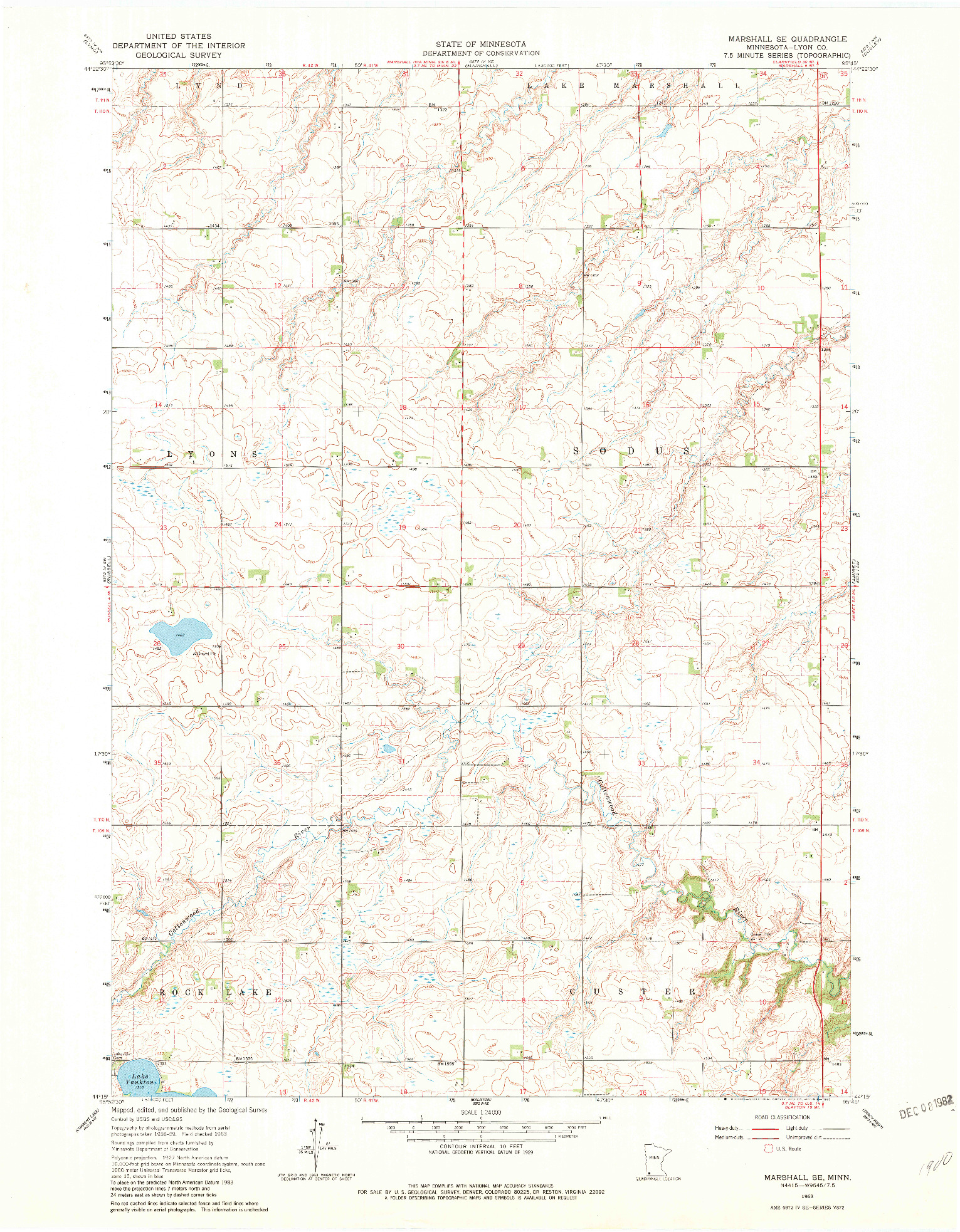 USGS 1:24000-SCALE QUADRANGLE FOR MARSHALL SE, MN 1963
