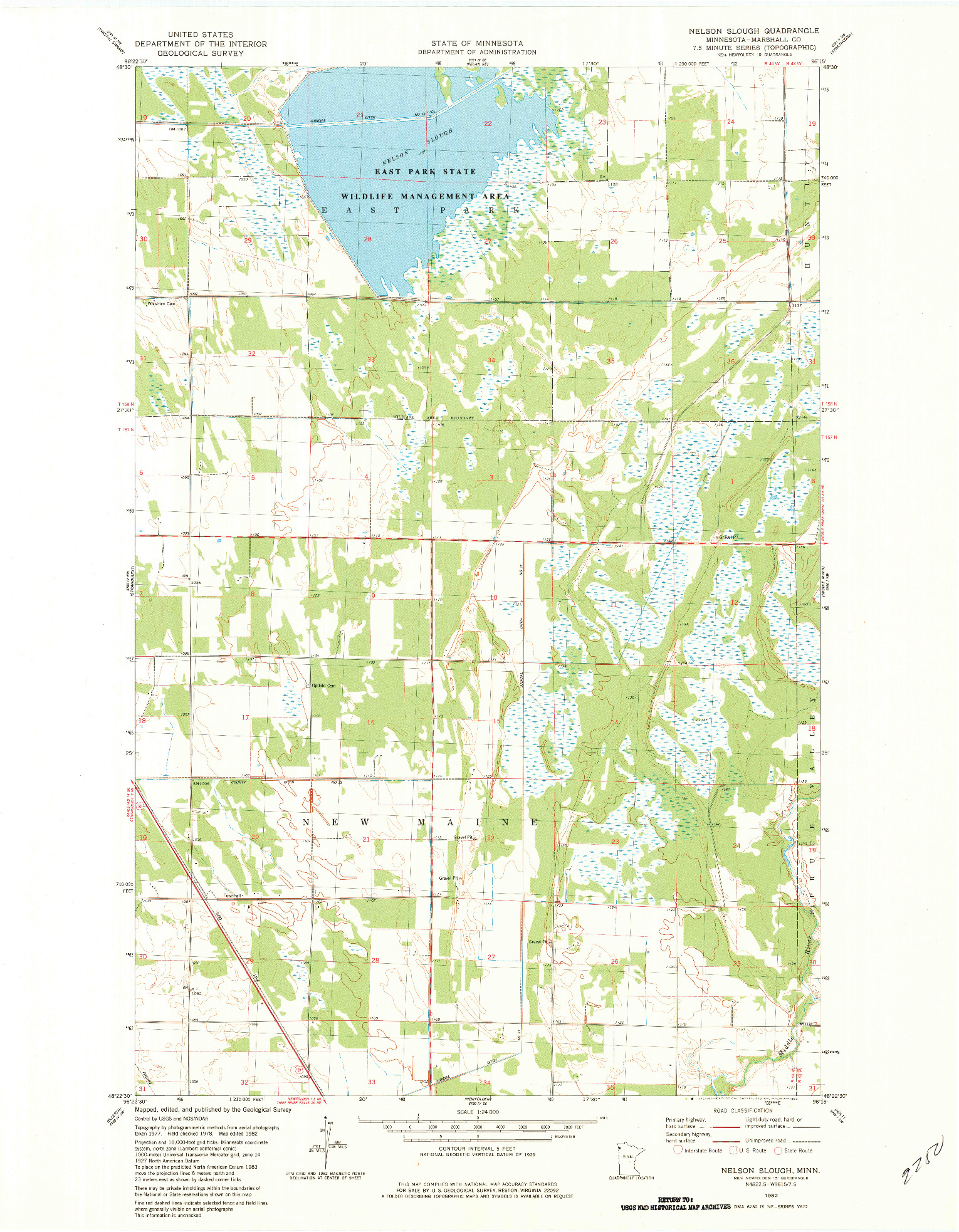 USGS 1:24000-SCALE QUADRANGLE FOR NELSON SLOUGH, MN 1982
