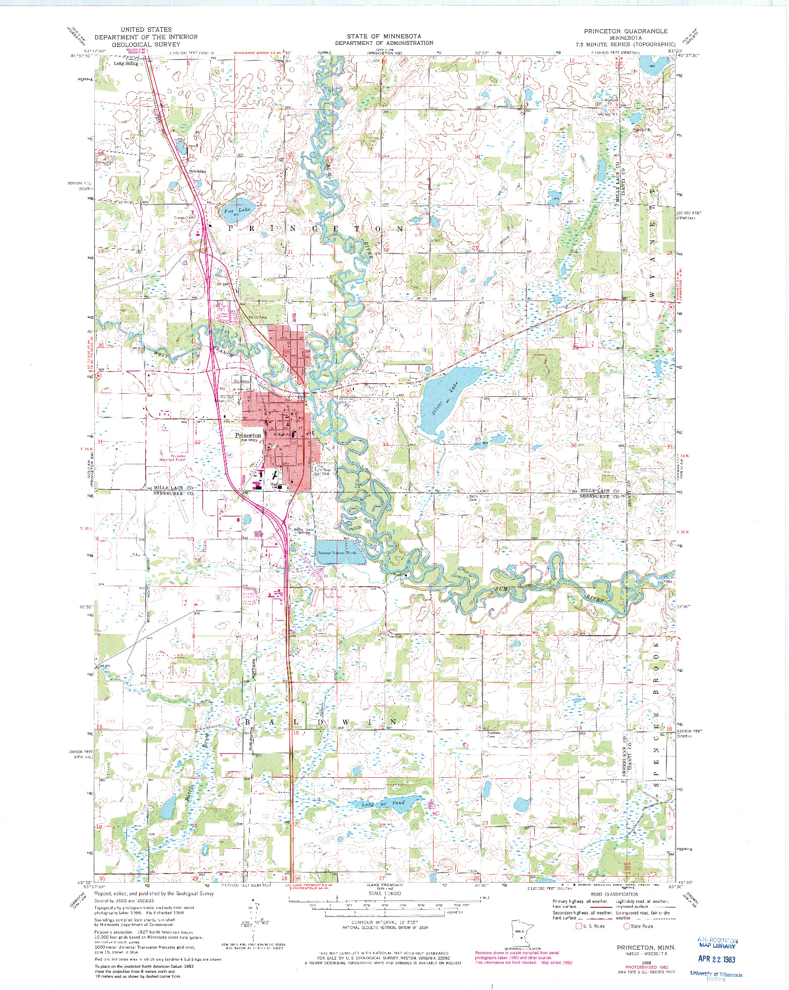 USGS 1:24000-SCALE QUADRANGLE FOR PRINCETON, MN 1968