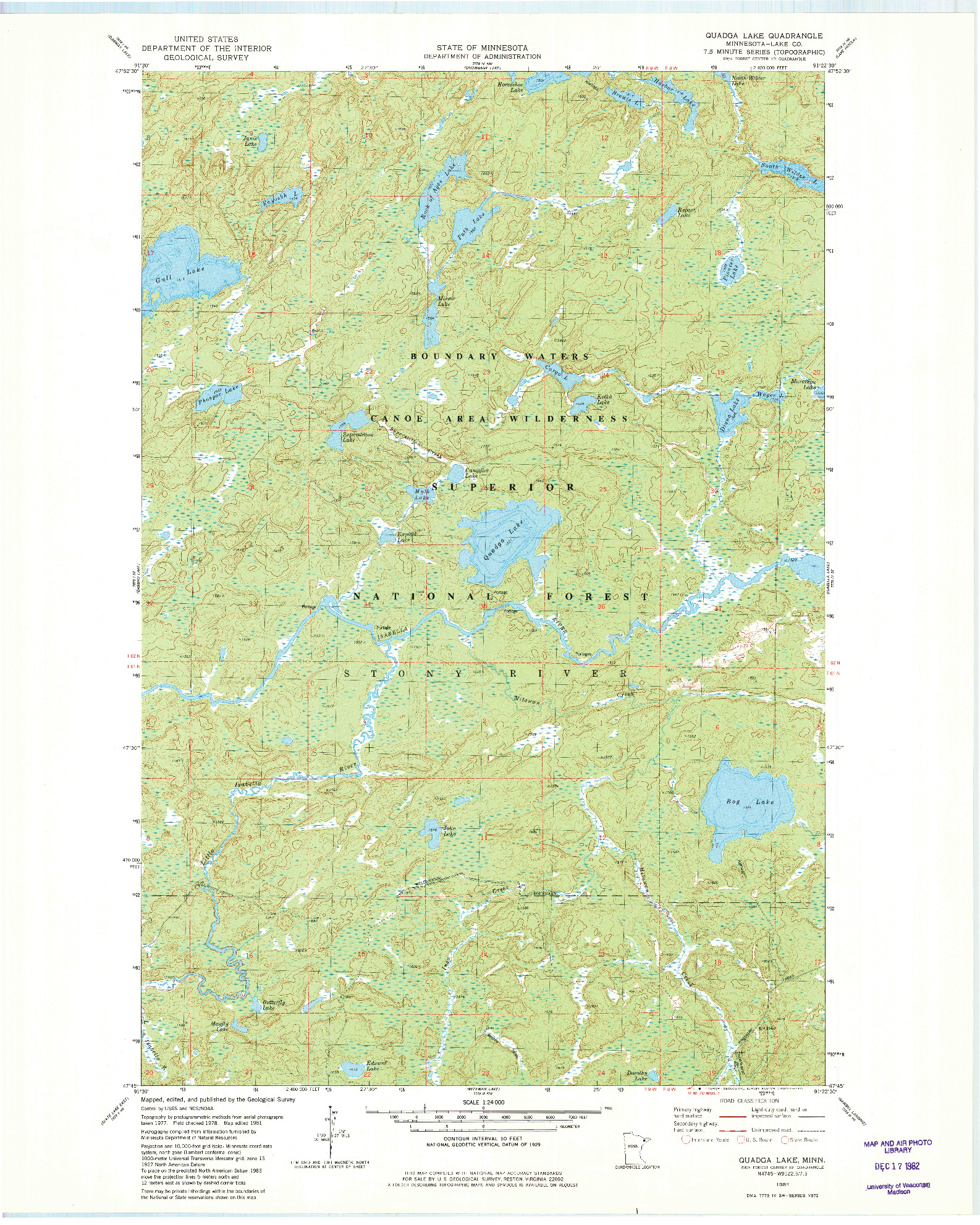 USGS 1:24000-SCALE QUADRANGLE FOR QUADGA LAKE, MN 1981
