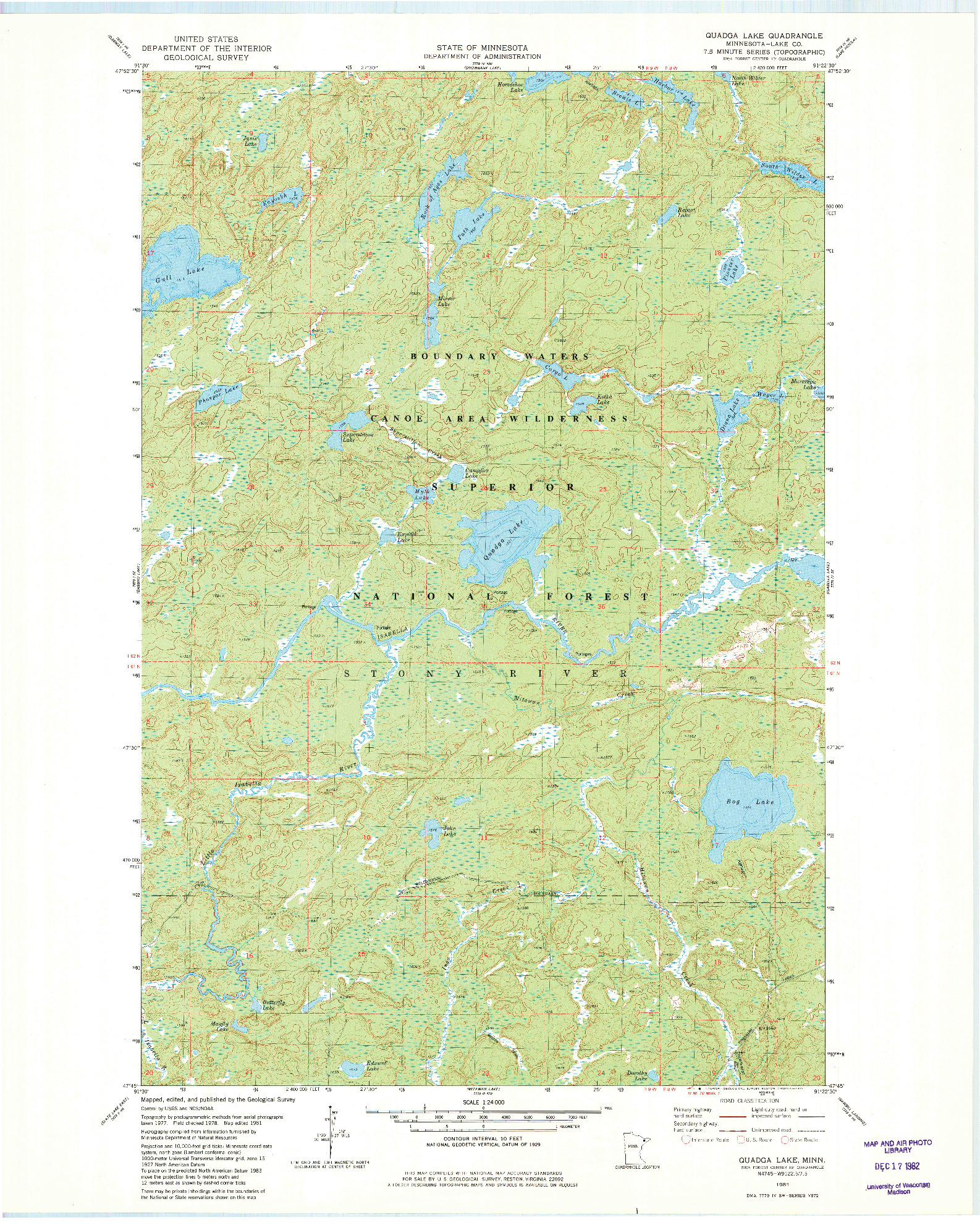 USGS 1:24000-SCALE QUADRANGLE FOR QUADGA LAKE, MN 1981