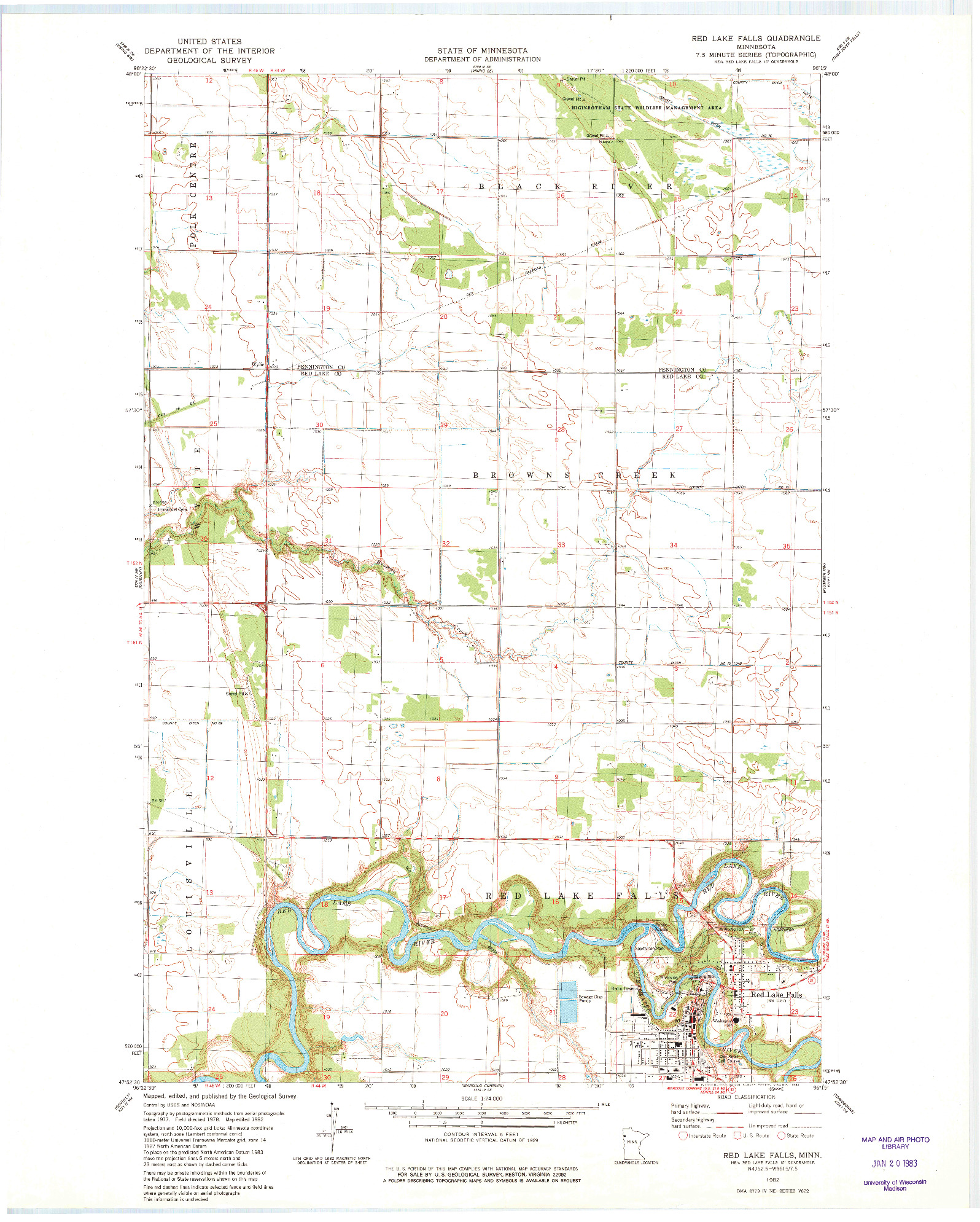 USGS 1:24000-SCALE QUADRANGLE FOR RED LAKE FALLS, MN 1982
