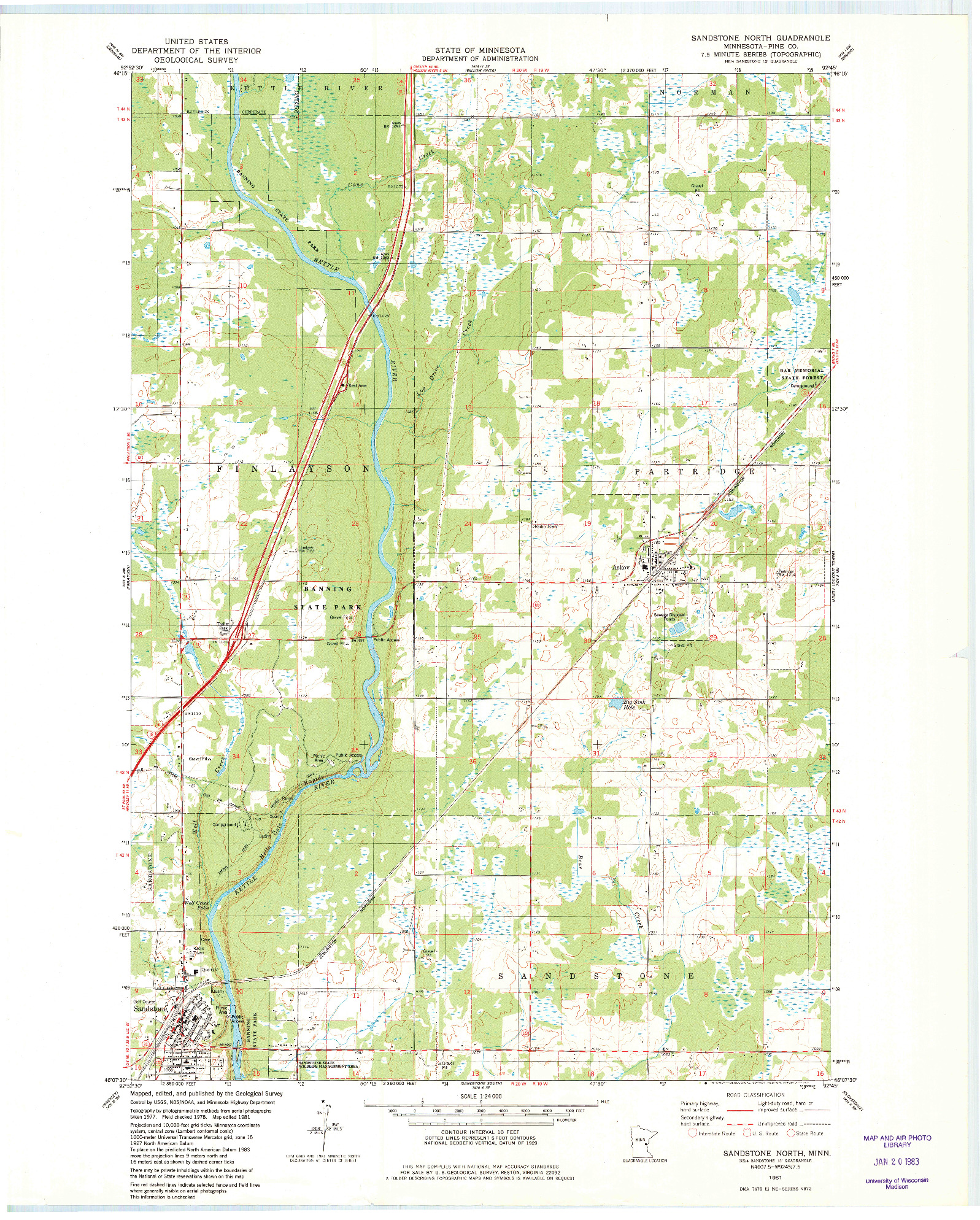 USGS 1:24000-SCALE QUADRANGLE FOR SANDSTONE NORTH, MN 1981