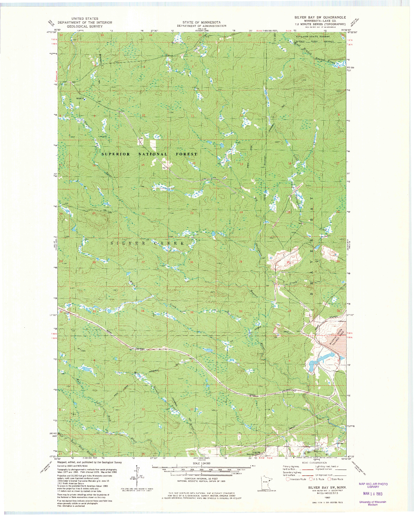 USGS 1:24000-SCALE QUADRANGLE FOR SILVER BAY SW, MN 1982