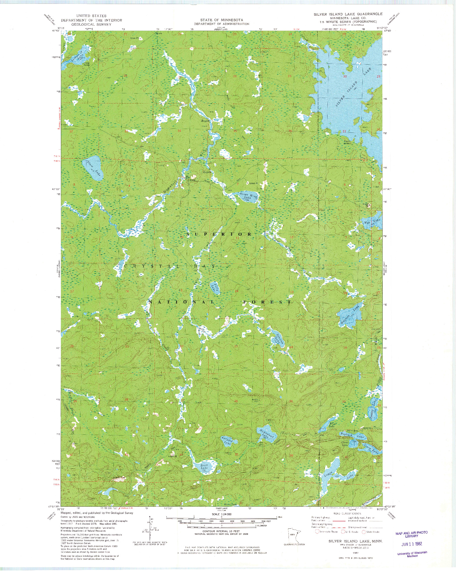 USGS 1:24000-SCALE QUADRANGLE FOR SILVER ISLAND LAKE, MN 1981