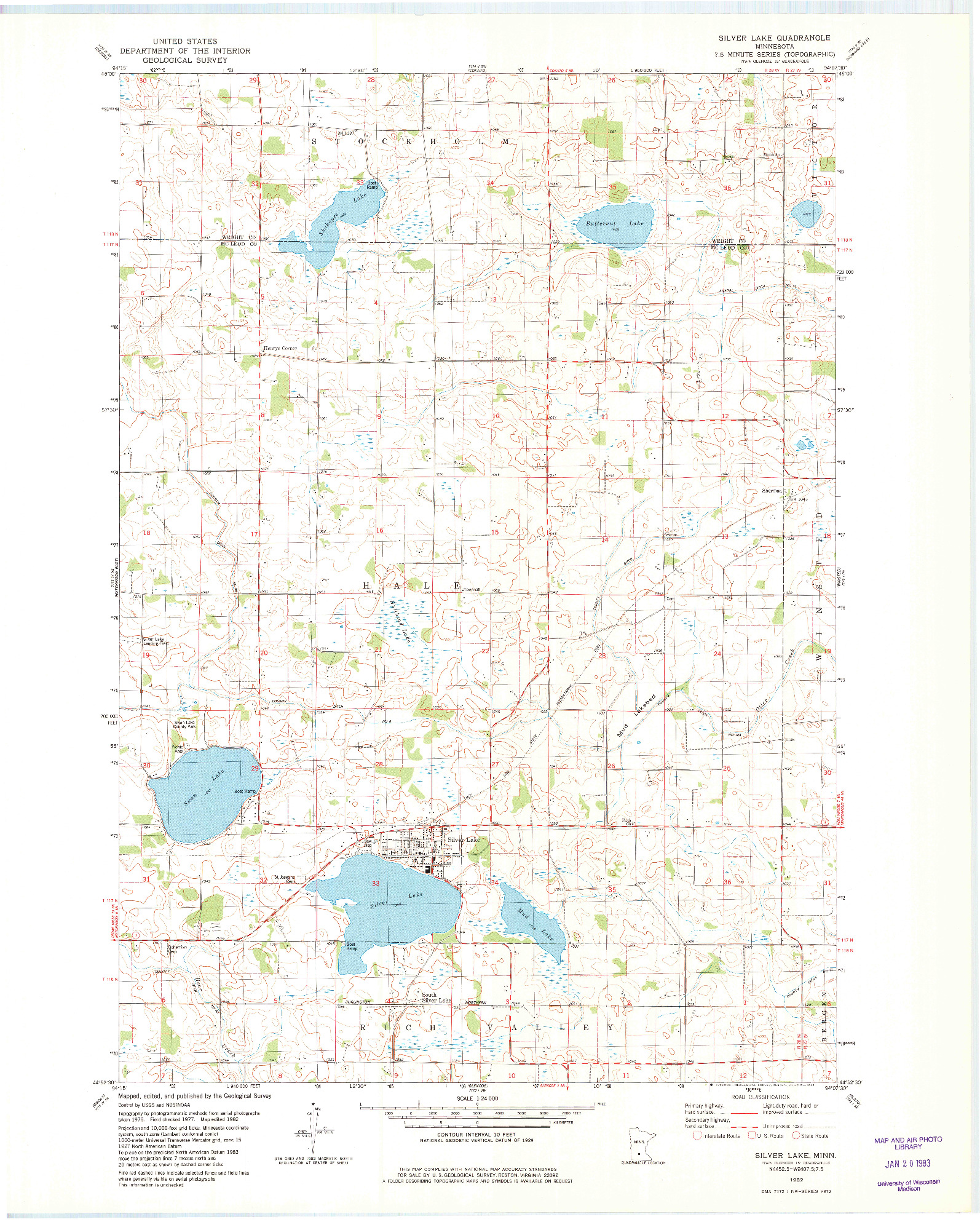 USGS 1:24000-SCALE QUADRANGLE FOR SILVER LAKE, MN 1982