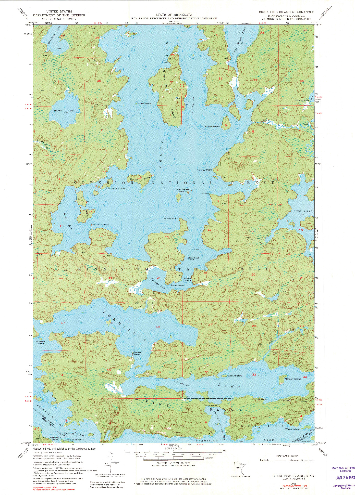 USGS 1:24000-SCALE QUADRANGLE FOR SIOUX PINE ISLAND, MN 1956