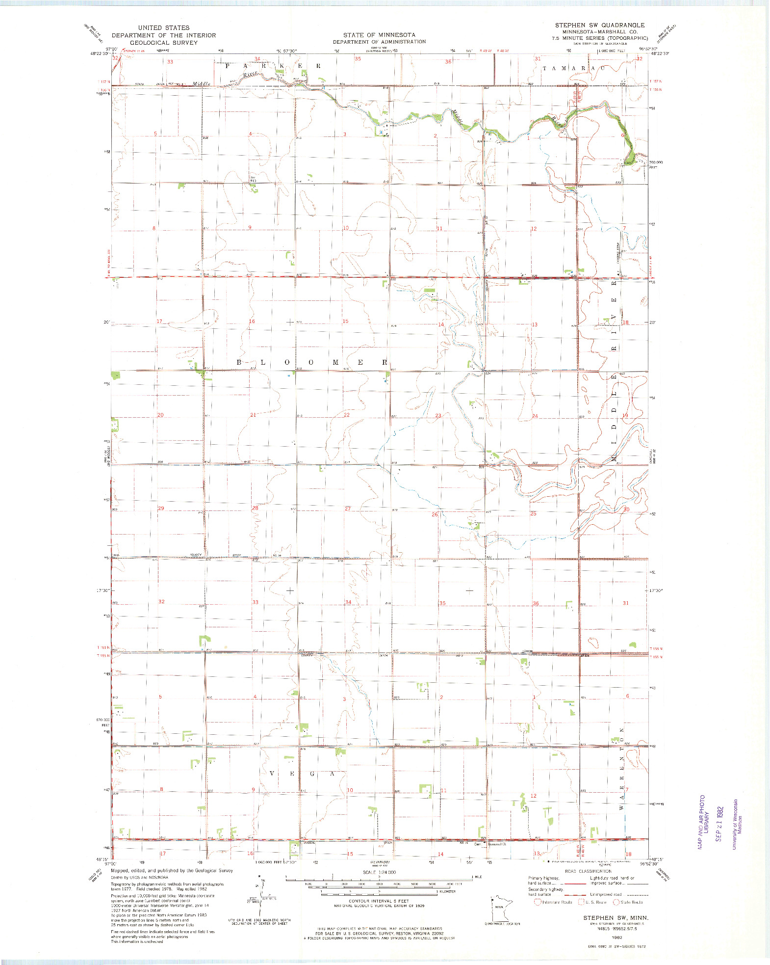USGS 1:24000-SCALE QUADRANGLE FOR STEPHEN SW, MN 1982
