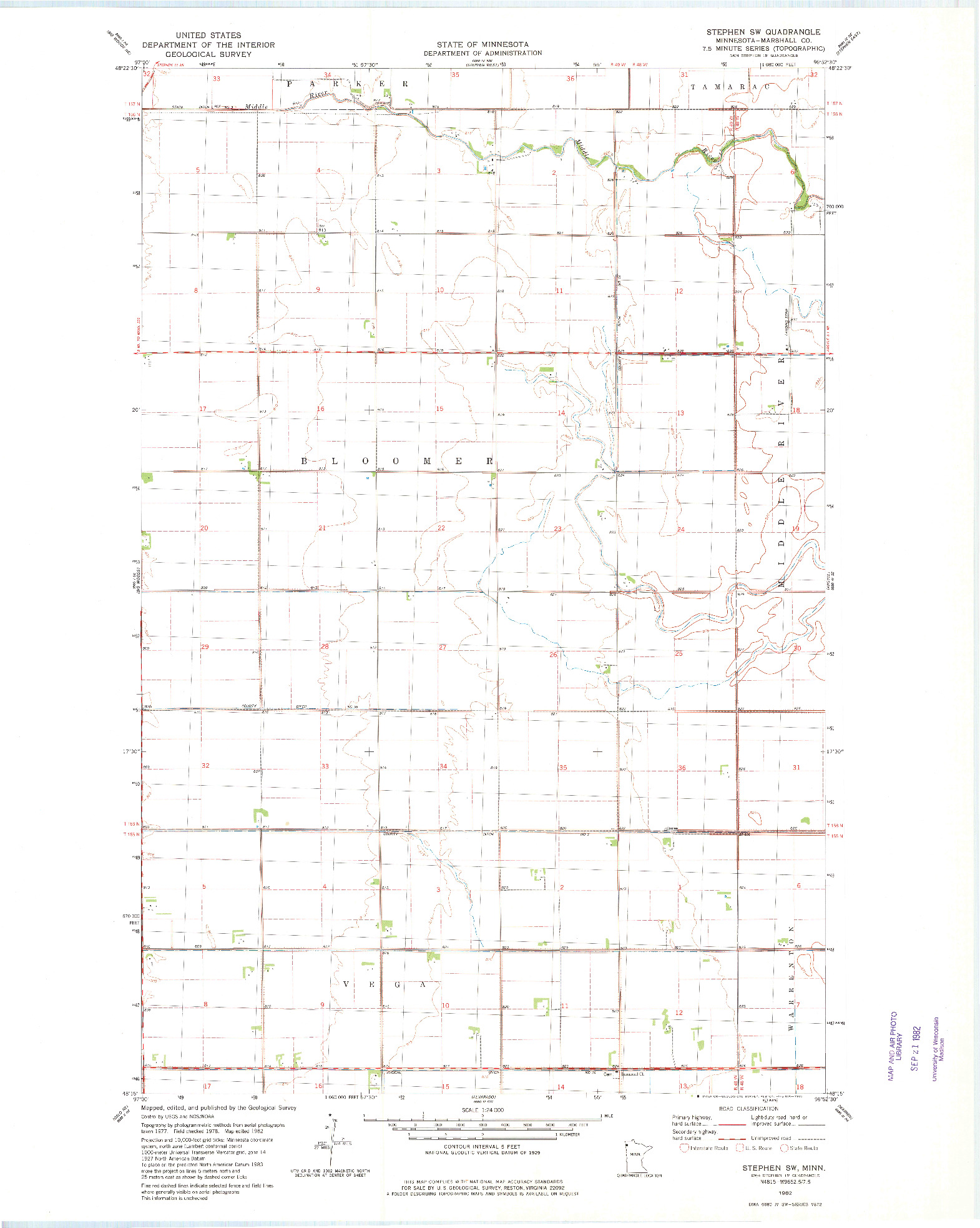 USGS 1:24000-SCALE QUADRANGLE FOR STEPHEN SW, MN 1982