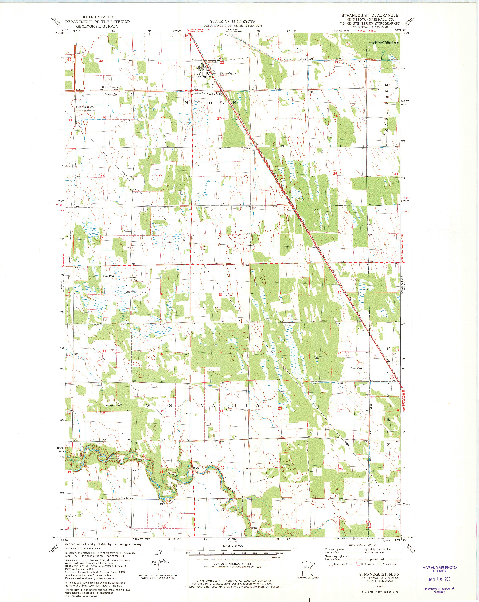 USGS 1:24000-SCALE QUADRANGLE FOR STRANDQUIST, MN 1982