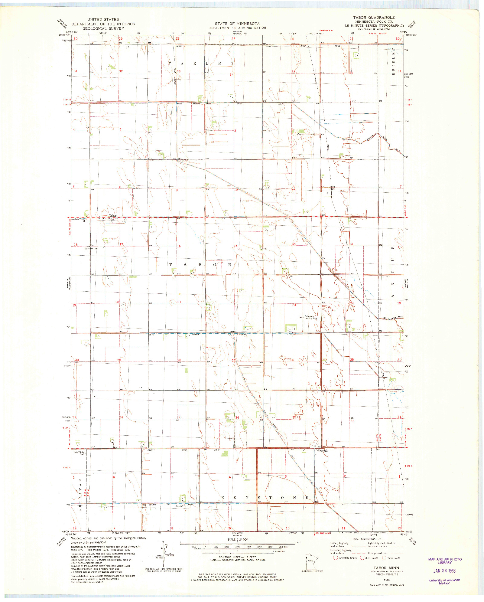 USGS 1:24000-SCALE QUADRANGLE FOR TABOR, MN 1982