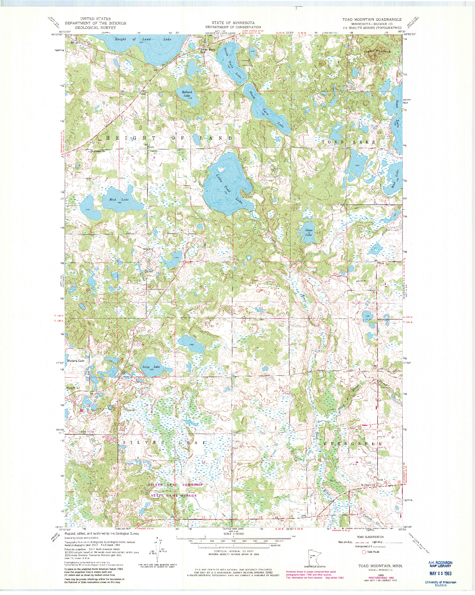 USGS 1:24000-SCALE QUADRANGLE FOR TOAD MOUNTAIN, MN 1959