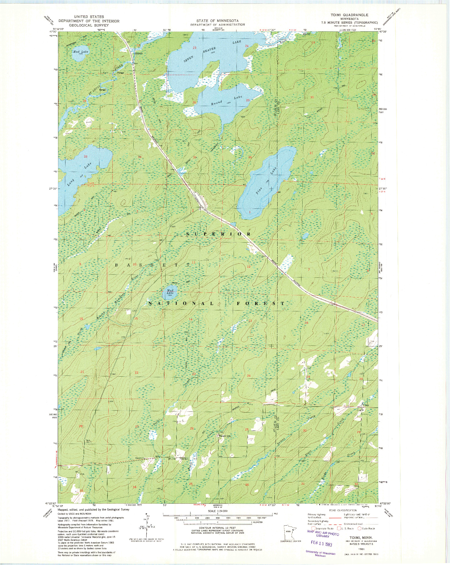 USGS 1:24000-SCALE QUADRANGLE FOR TOIMI, MN 1981