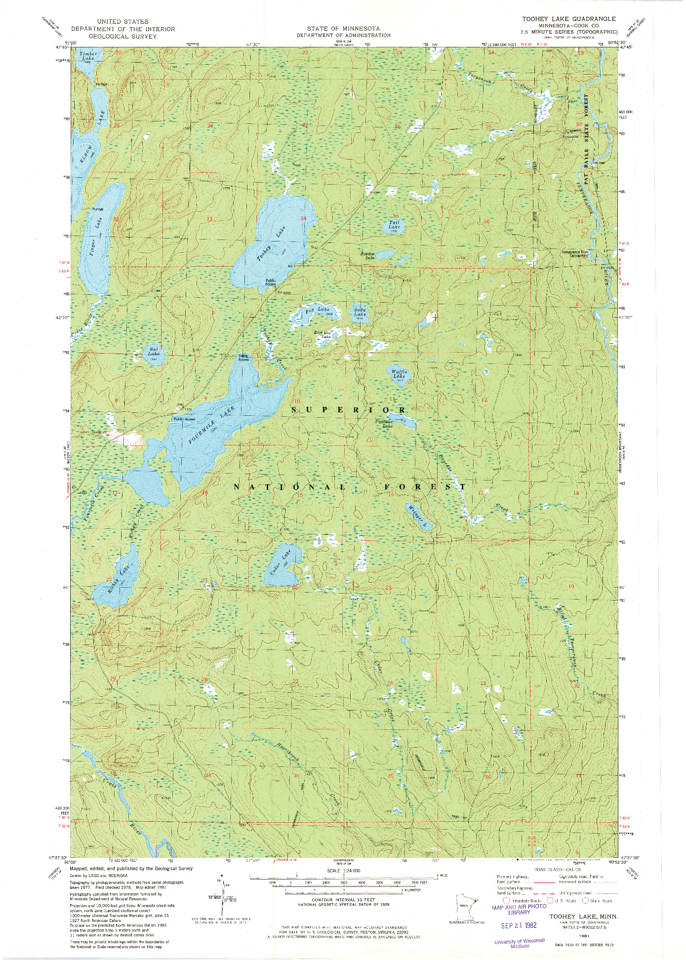 USGS 1:24000-SCALE QUADRANGLE FOR TOOHEY LAKE, MN 1981