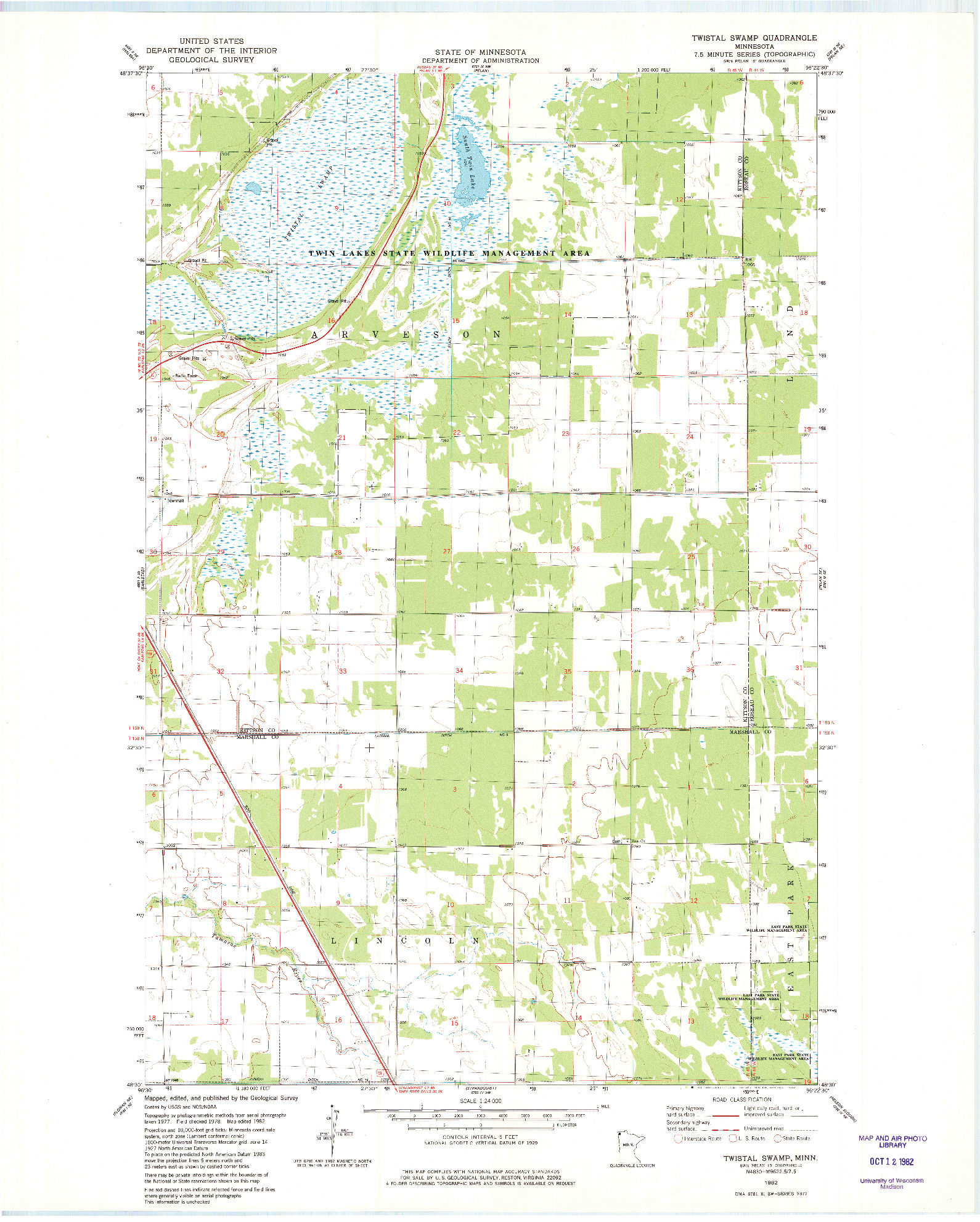 USGS 1:24000-SCALE QUADRANGLE FOR TWISTAL SWAMP, MN 1982