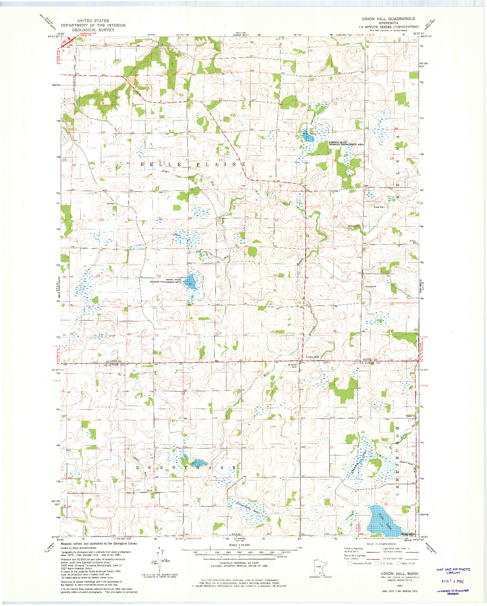 USGS 1:24000-SCALE QUADRANGLE FOR UNION HILL, MN 1981