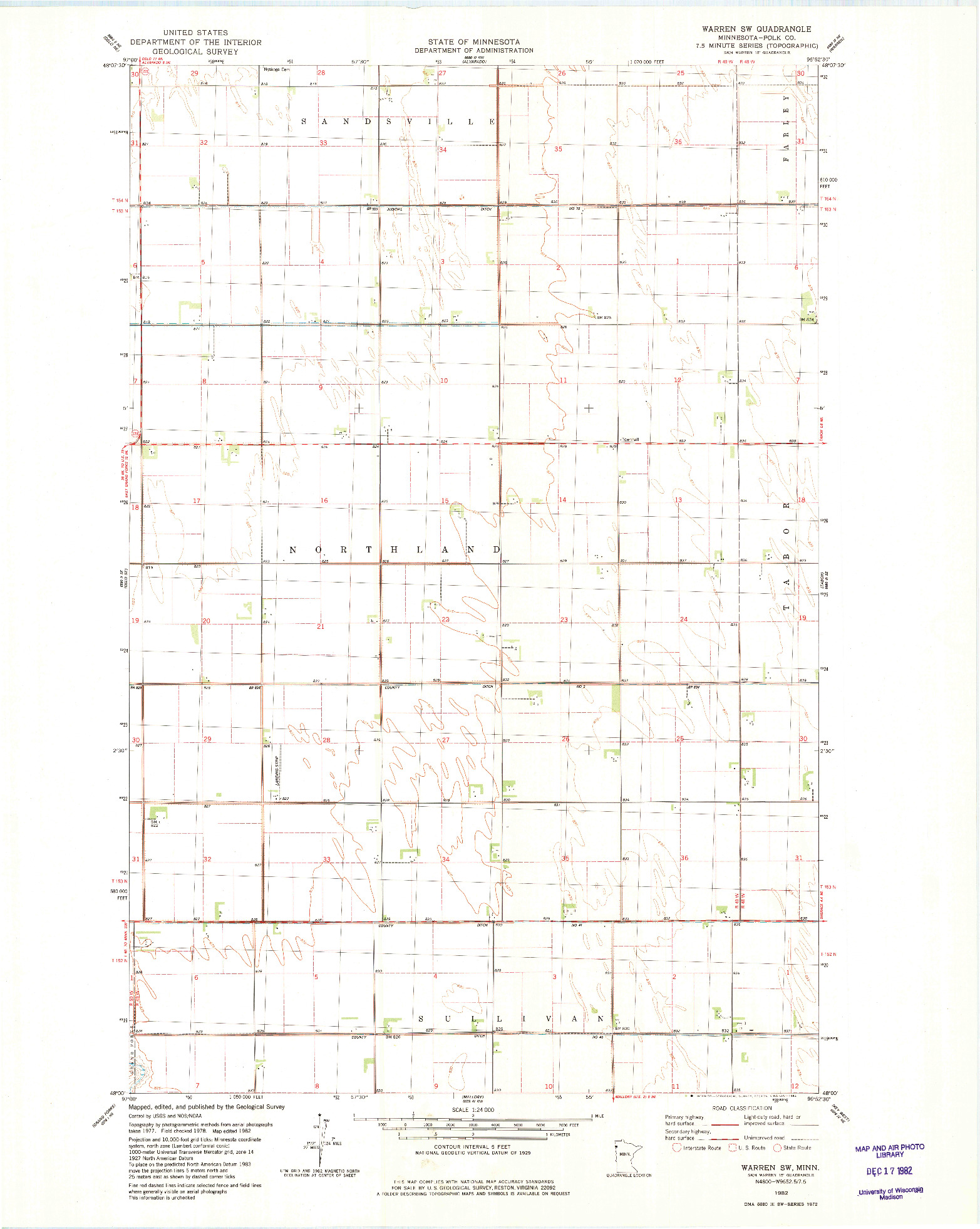 USGS 1:24000-SCALE QUADRANGLE FOR WARREN SW, MN 1982