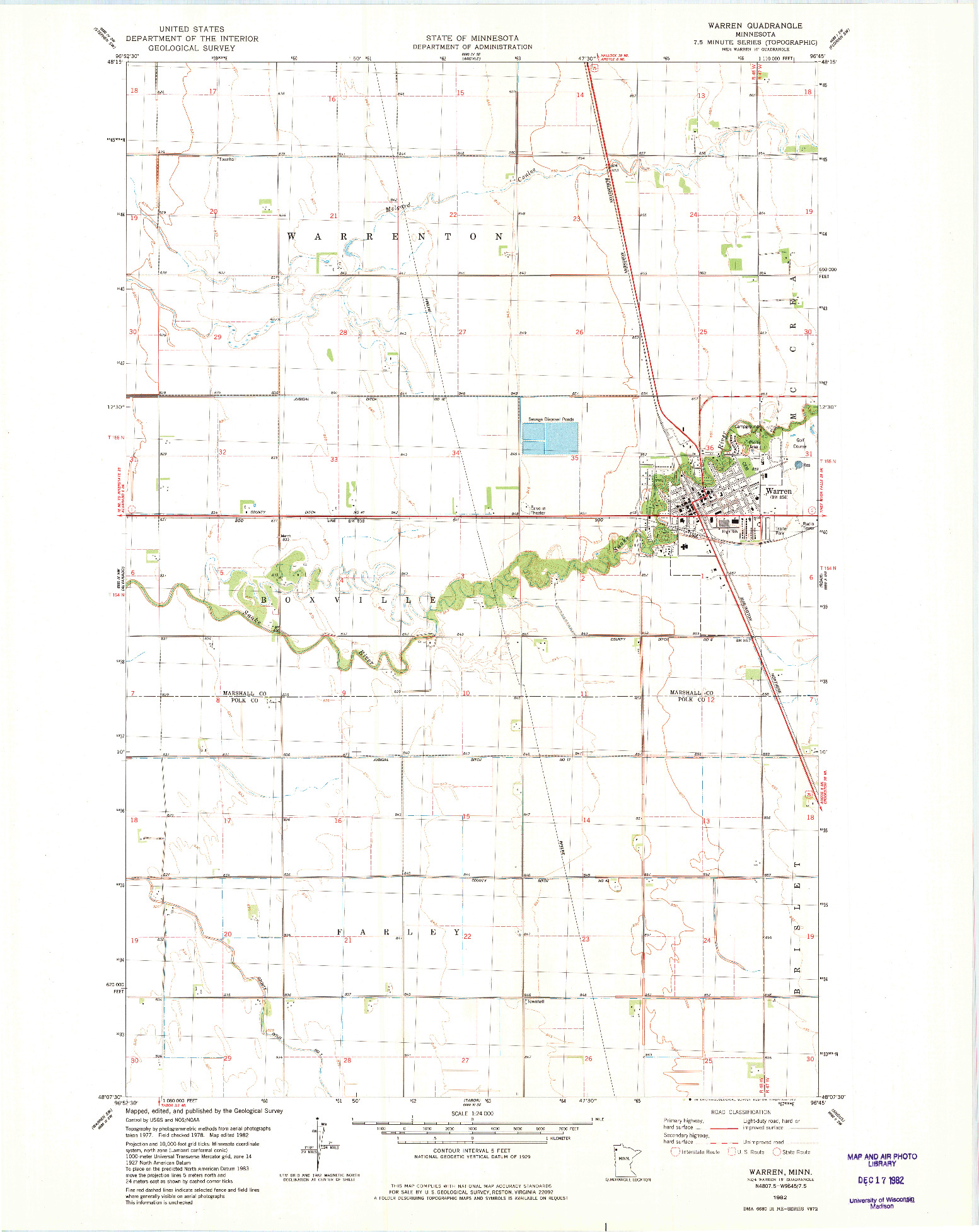 USGS 1:24000-SCALE QUADRANGLE FOR WARREN, MN 1982