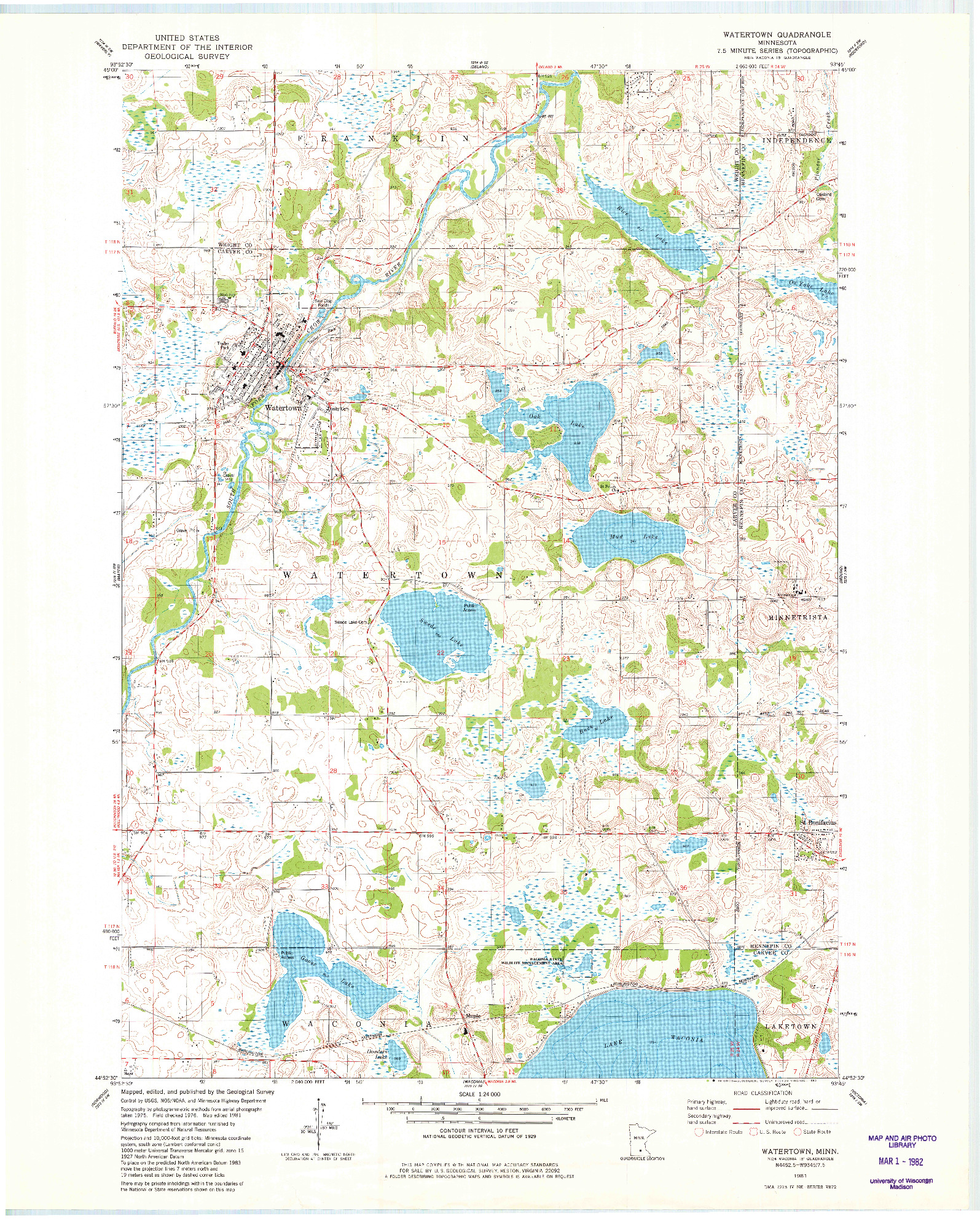 USGS 1:24000-SCALE QUADRANGLE FOR WATERTOWN, MN 1981