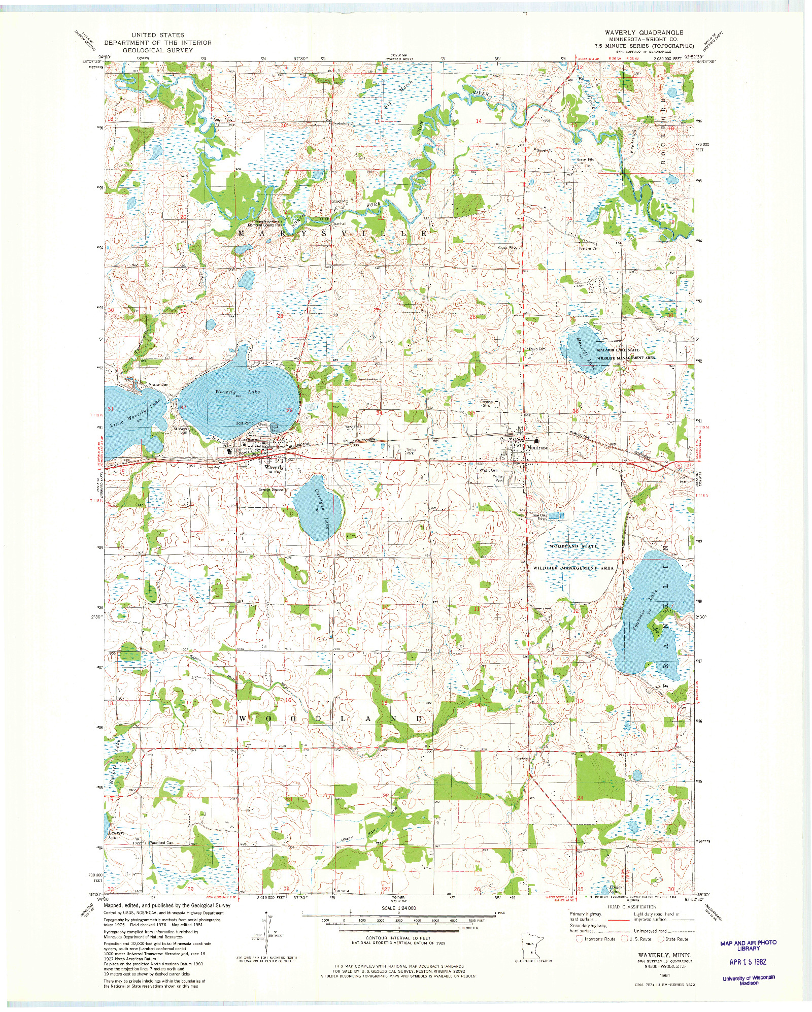 USGS 1:24000-SCALE QUADRANGLE FOR WAVERLY, MN 1981