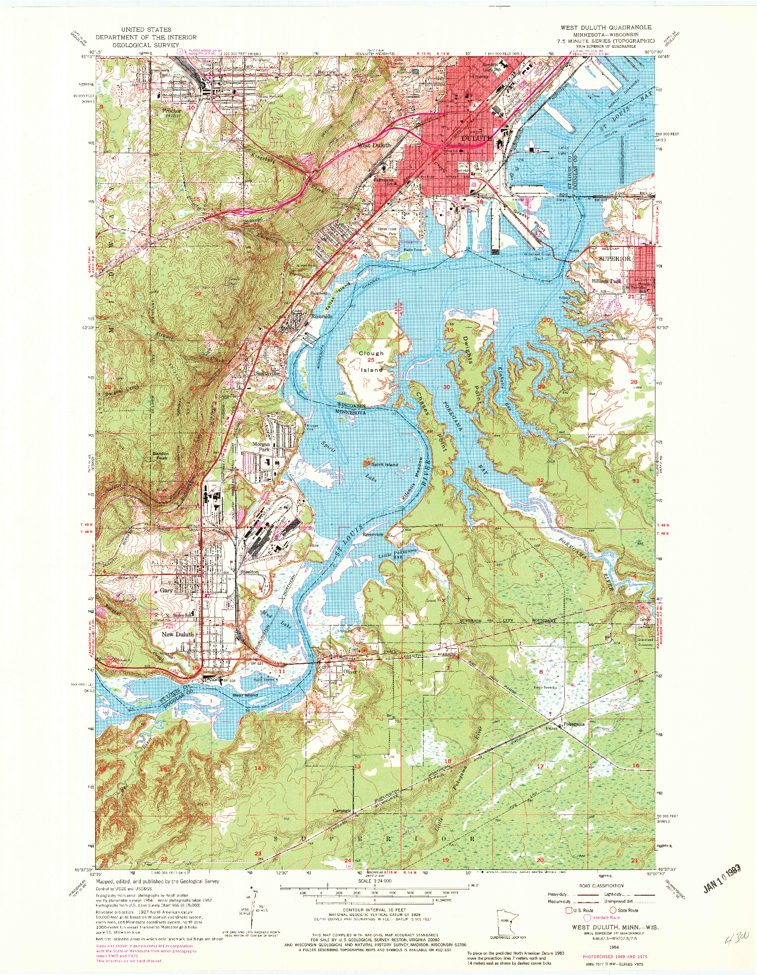 USGS 1:24000-SCALE QUADRANGLE FOR WEST DULUTH, MN 1954