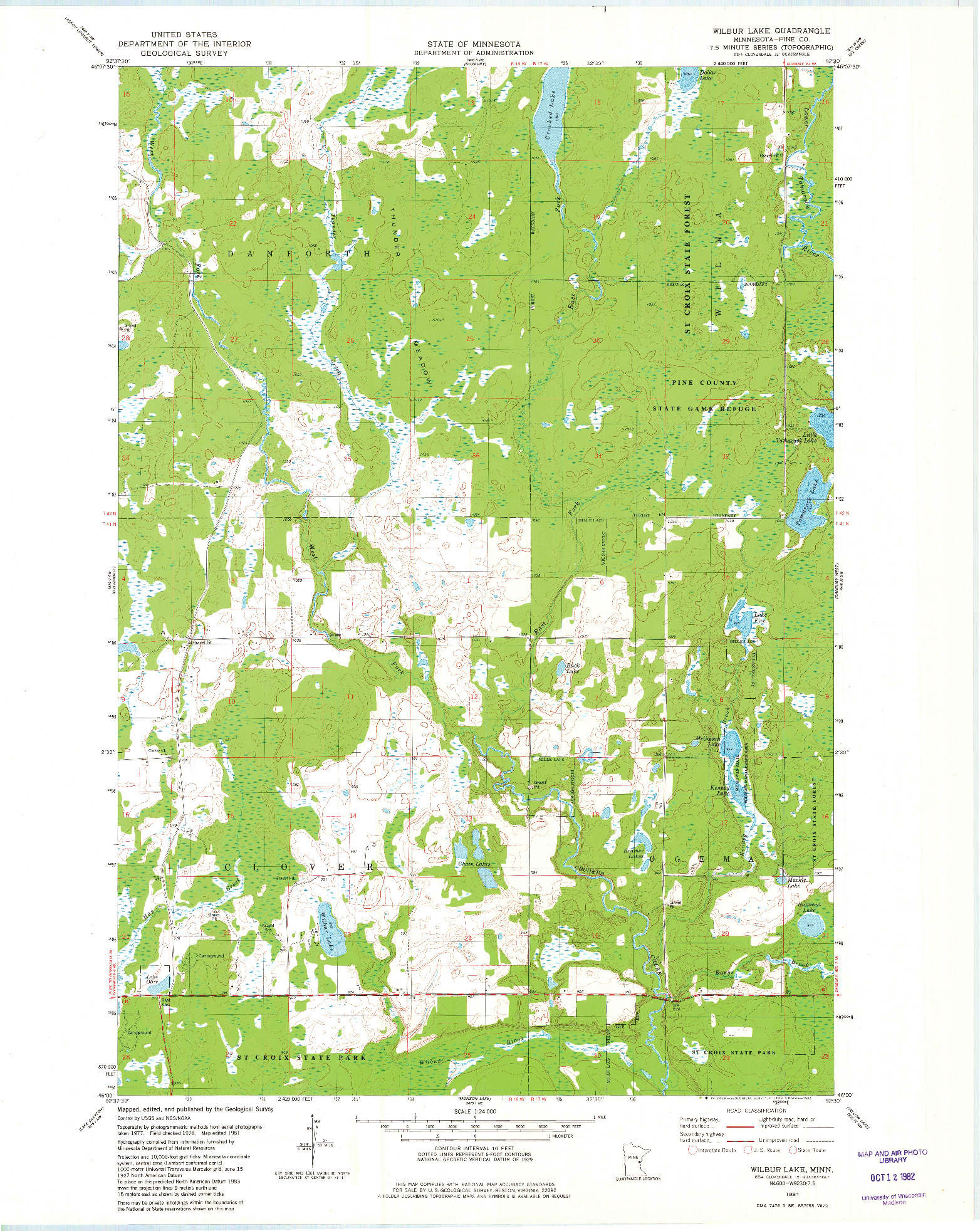 USGS 1:24000-SCALE QUADRANGLE FOR WILBUR LAKE, MN 1981