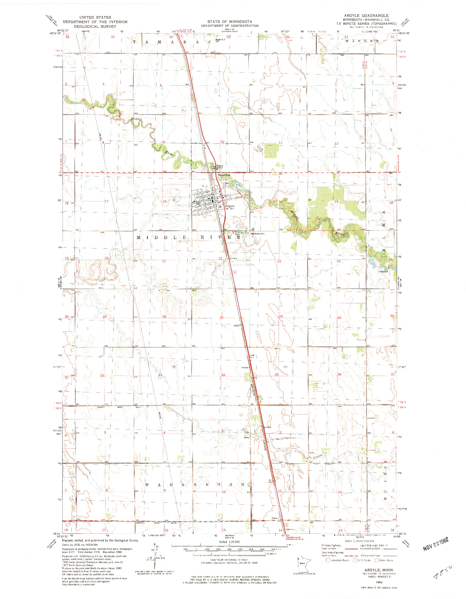 USGS 1:24000-SCALE QUADRANGLE FOR ARGYLE, MN 1982