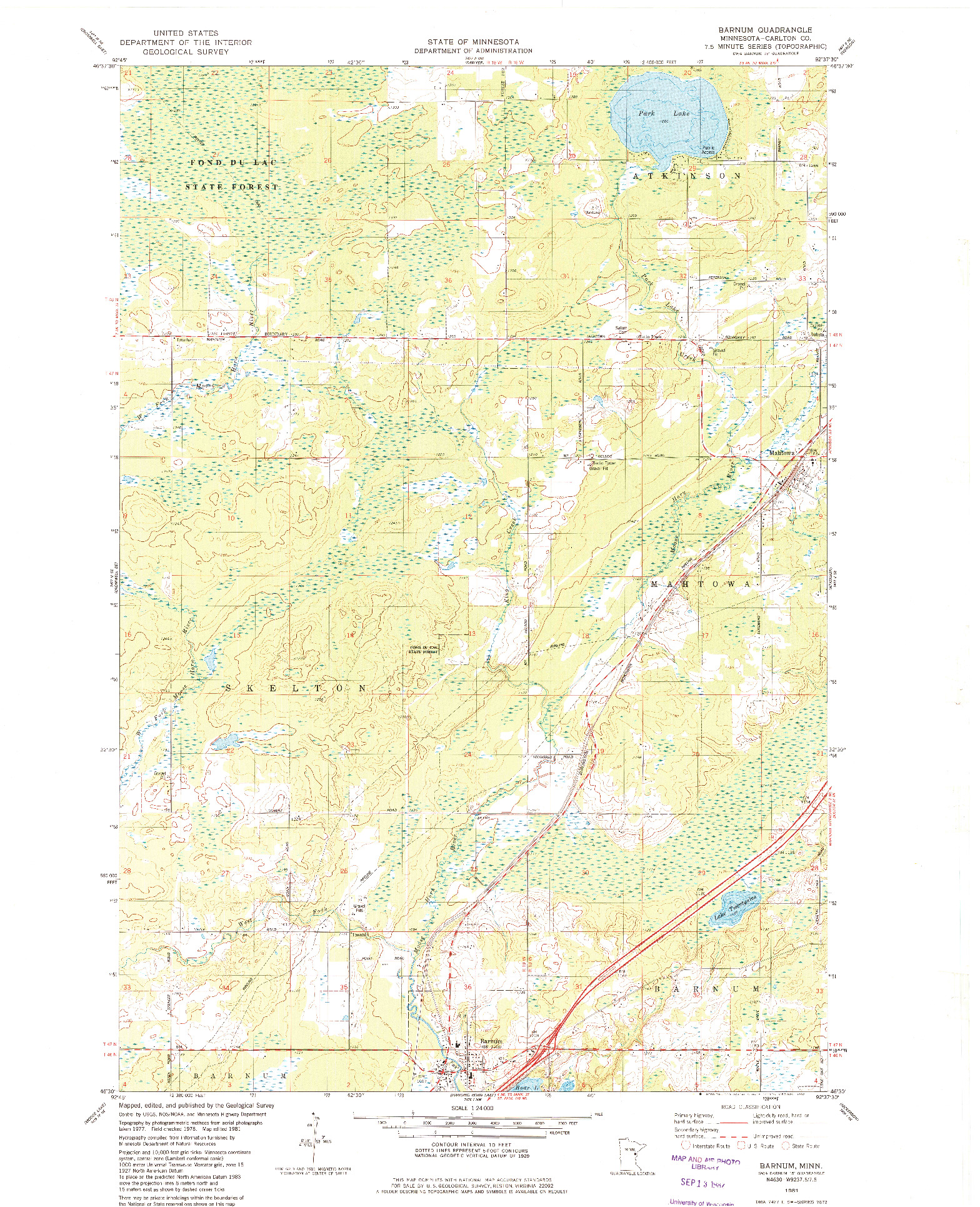 USGS 1:24000-SCALE QUADRANGLE FOR BARNUM, MN 1981