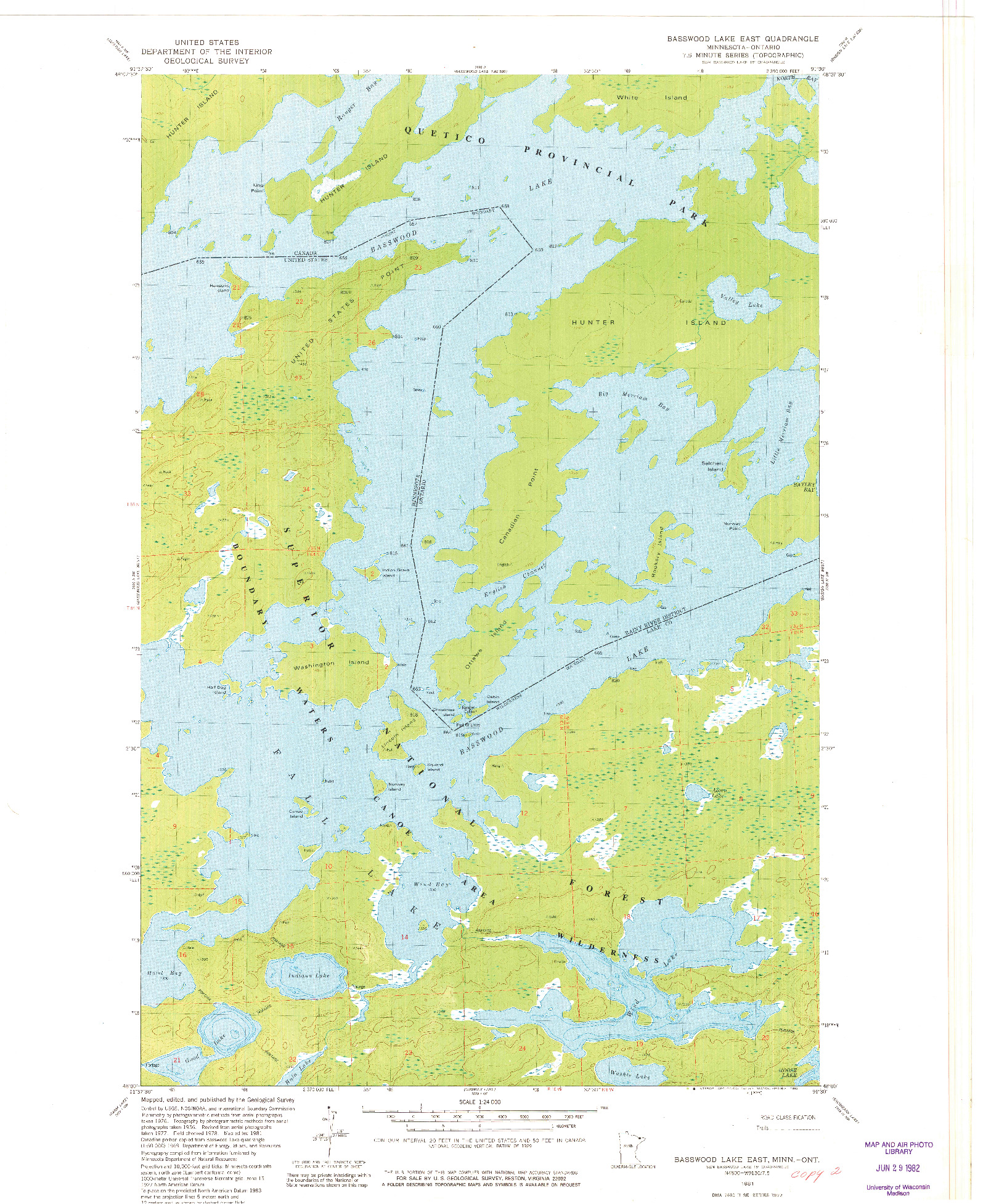 USGS 1:24000-SCALE QUADRANGLE FOR BASSWOOD LAKE EAST, MN 1981