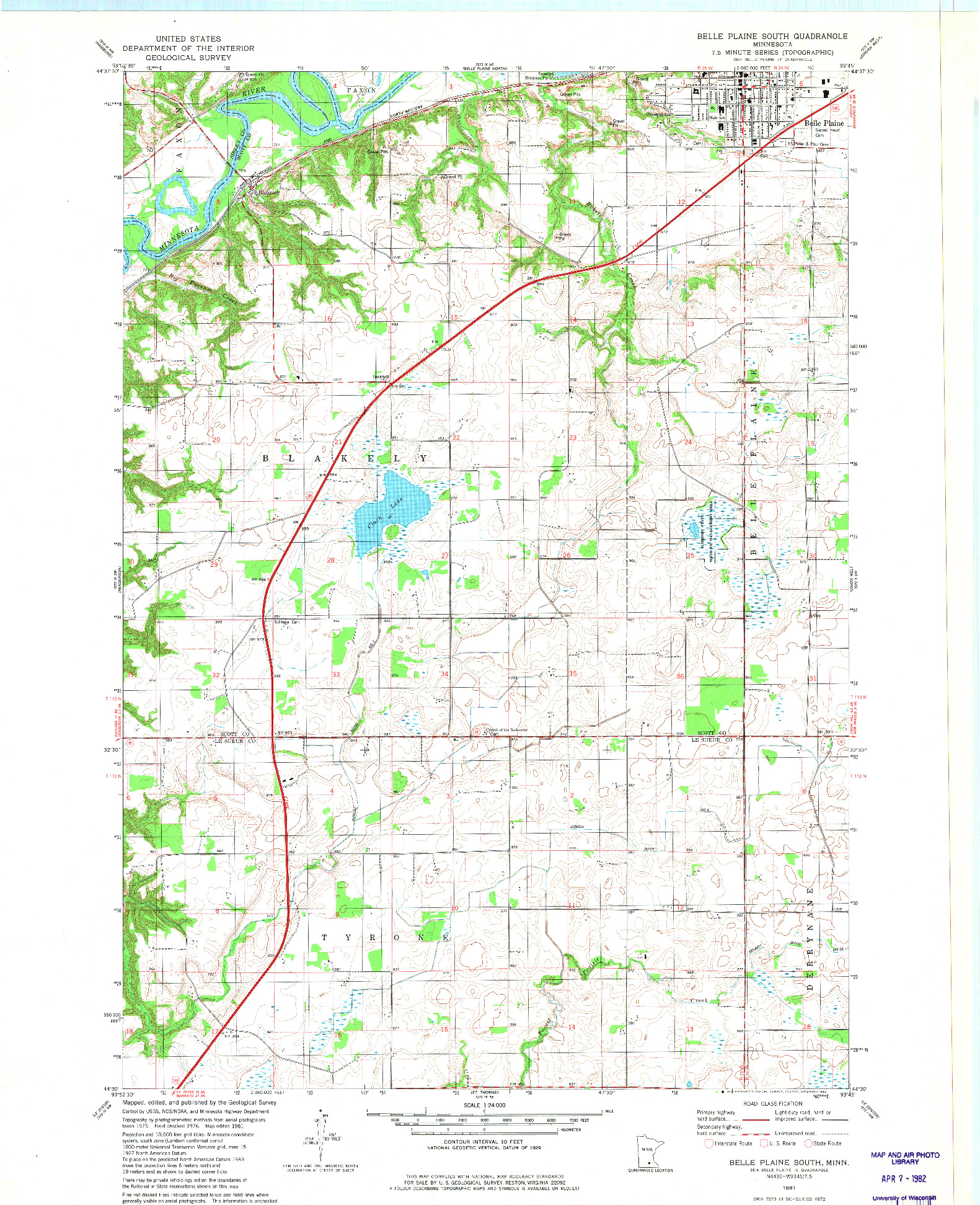 USGS 1:24000-SCALE QUADRANGLE FOR BELLE PLAINE NORTH, MN 1981