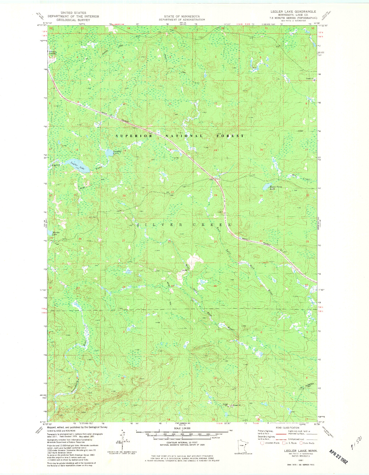 USGS 1:24000-SCALE QUADRANGLE FOR LEGLER LAKE, MN 1981