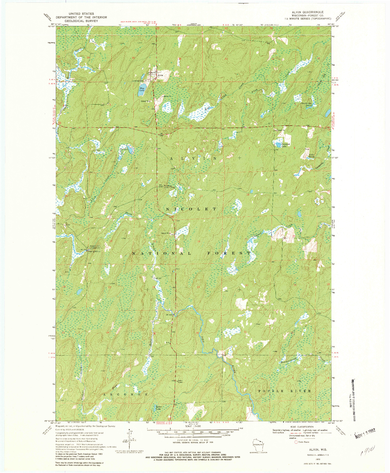 USGS 1:24000-SCALE QUADRANGLE FOR ALVIN, WI 1970